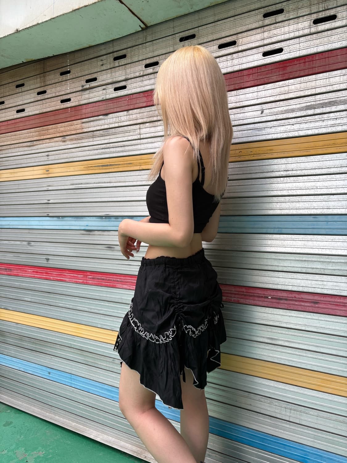알곤퀸즈 셔링 디테일 언밸런스 스커트 상품이미지5