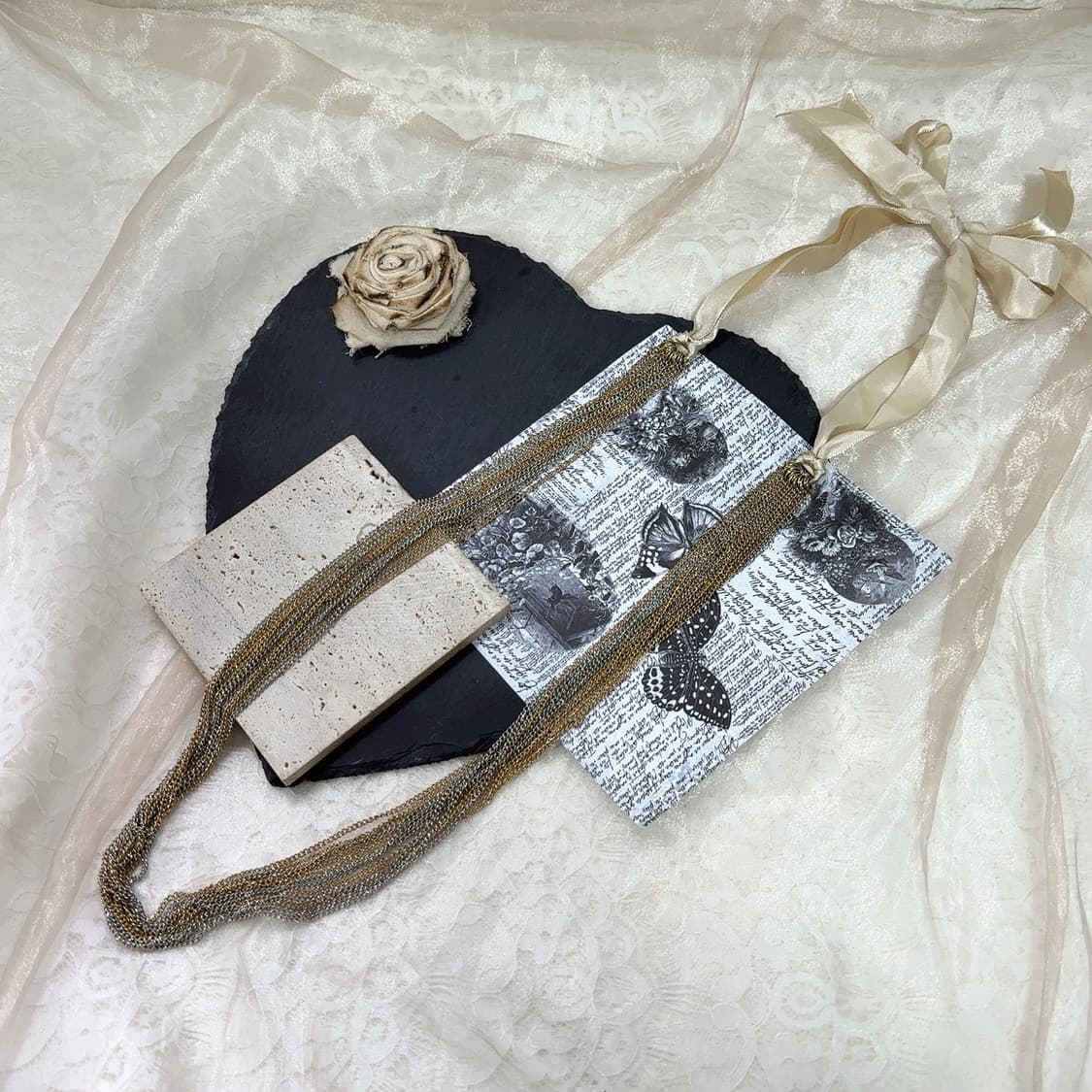 빈티지 리본 레이어드 쿠바체인 목걸이 상품이미지2