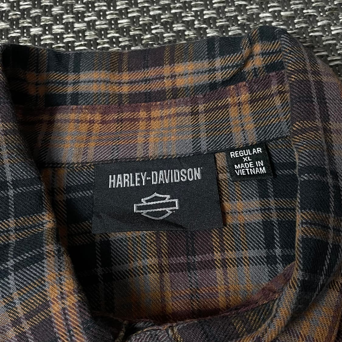 할리데이비슨 블랙 브라운 옐로우 체크 배색 투포켓 반팔 셔츠 XL 상품이미지4