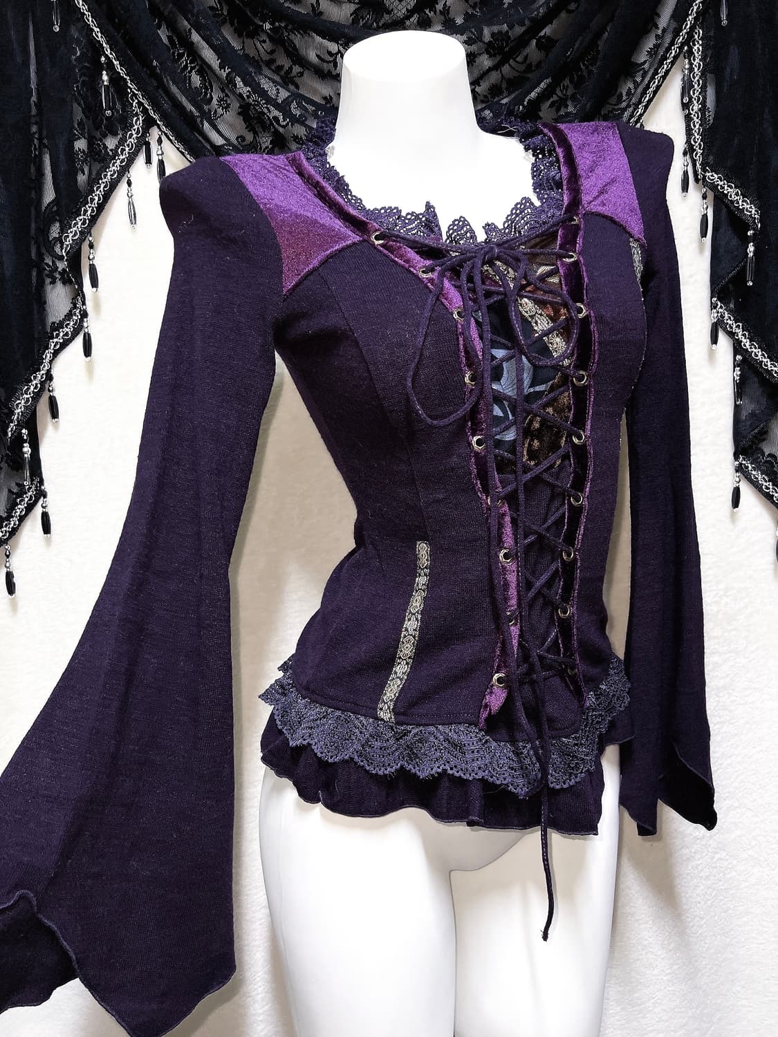 오즈온 ozzon 오리엔탈 고스펑크 중티 레이스업 코르셋 니트 핀터 고딕 상품이미지1