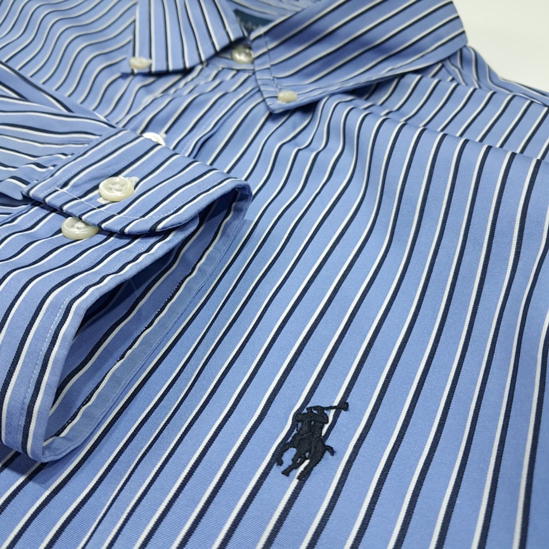 CL703 XL 폴로 00s 코튼 스트라이프 버튼다운 블루 셔츠 남방 상품이미지4