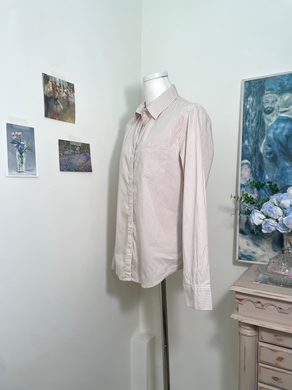 beige stripe basic line shirt(size-M) 상품이미지2