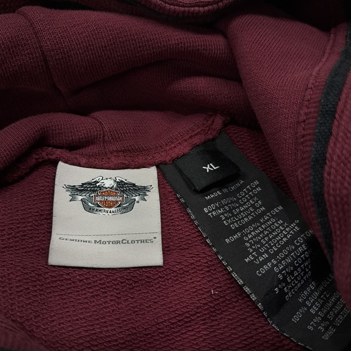 CL220 XL 할리데이비슨 코튼 레이스업 디스트레스드 버건디 후디 상품이미지3