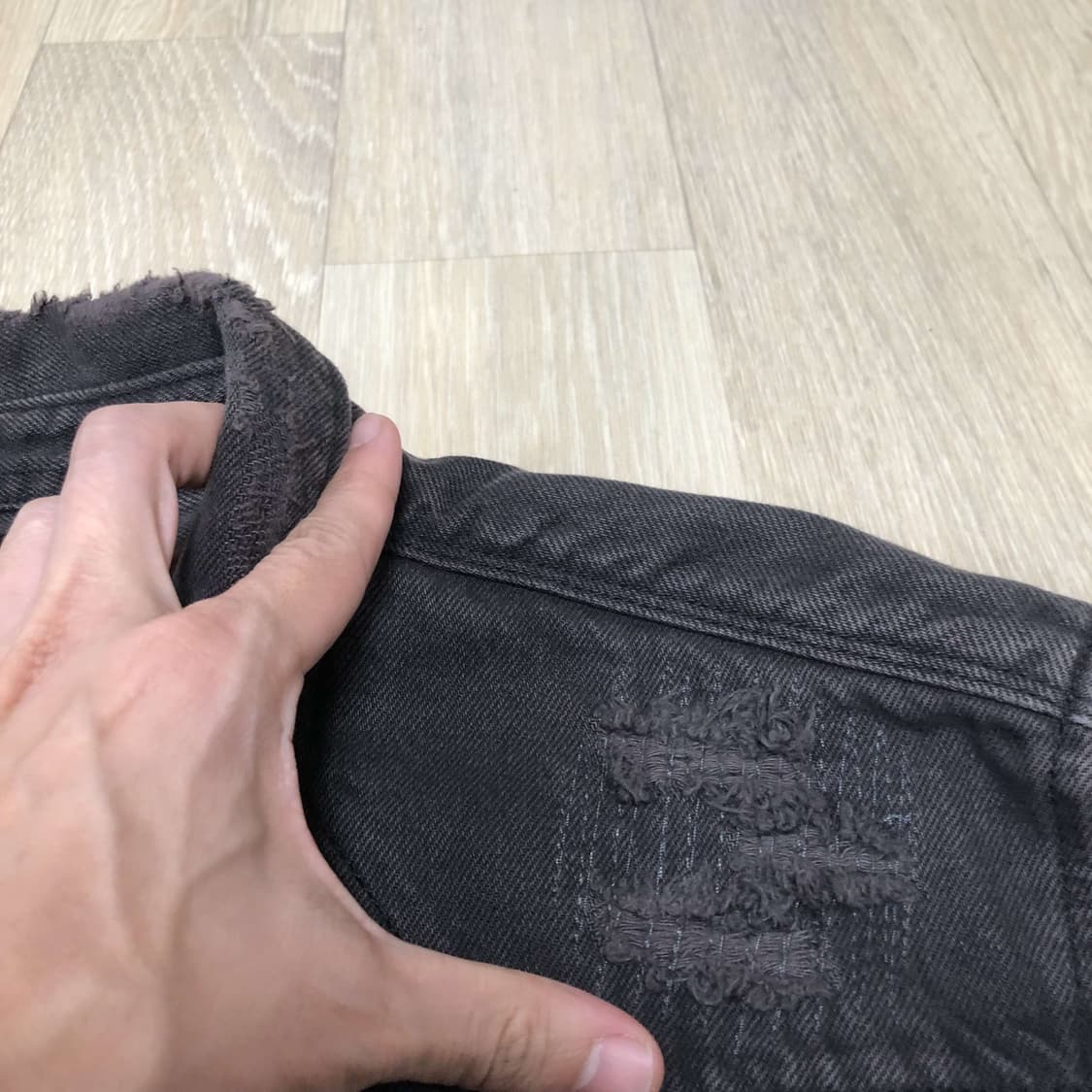 (XL) 자라 ZARA 디스트로이드 데님 웨스턴 셔츠 자라 데님셔츠 블랙 상품이미지7
