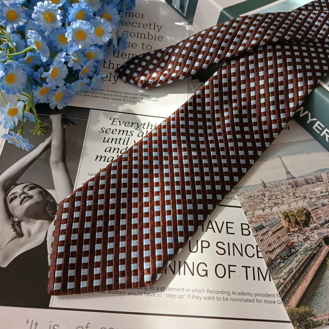 앤드류스타이 실크 브라운 체크 패턴 넥타이 9.3cm A등급 E805 상품이미지4