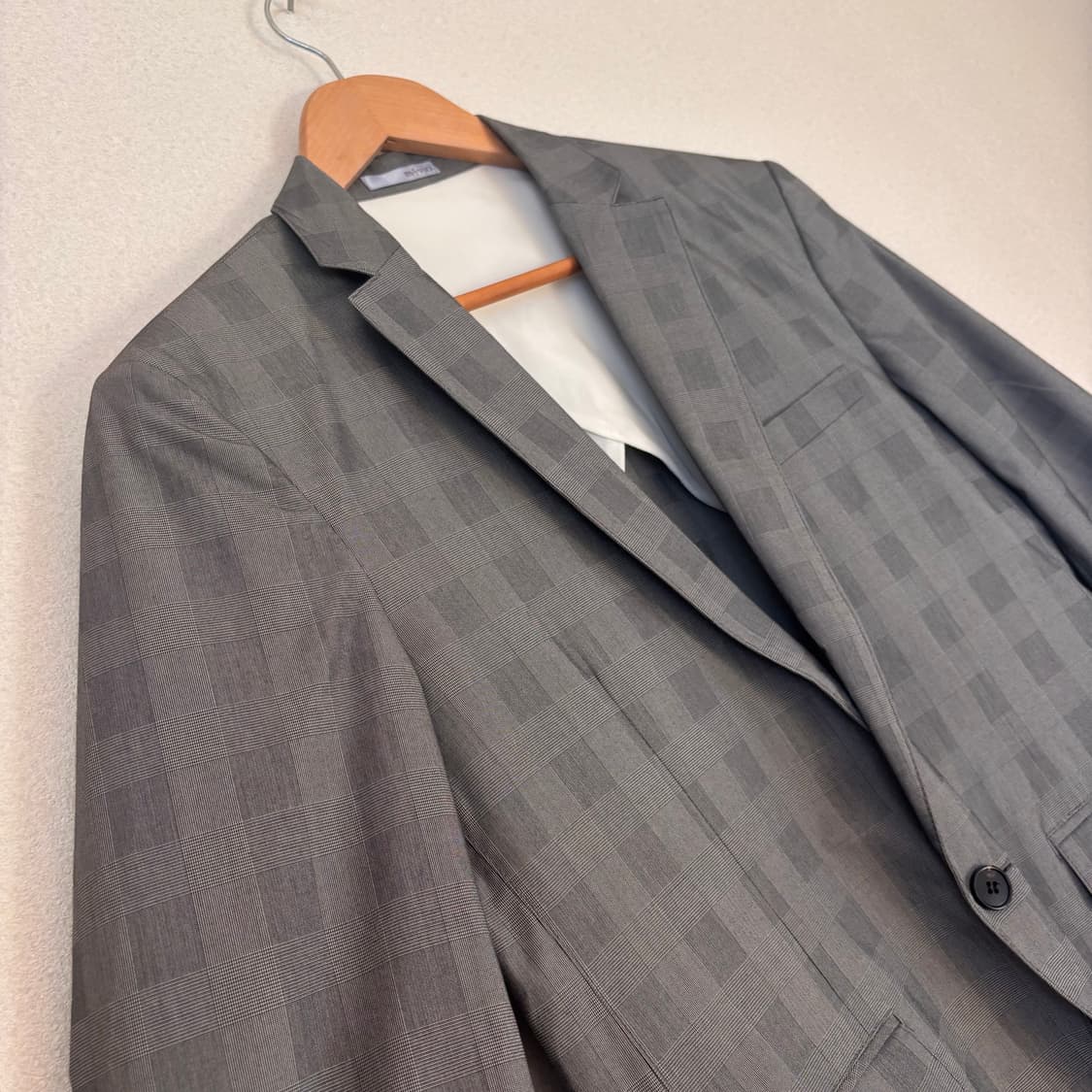 엠비오 슬림핏 XS 캐주얼 콤비 자켓 원버튼 그레이 체크 상품이미지5