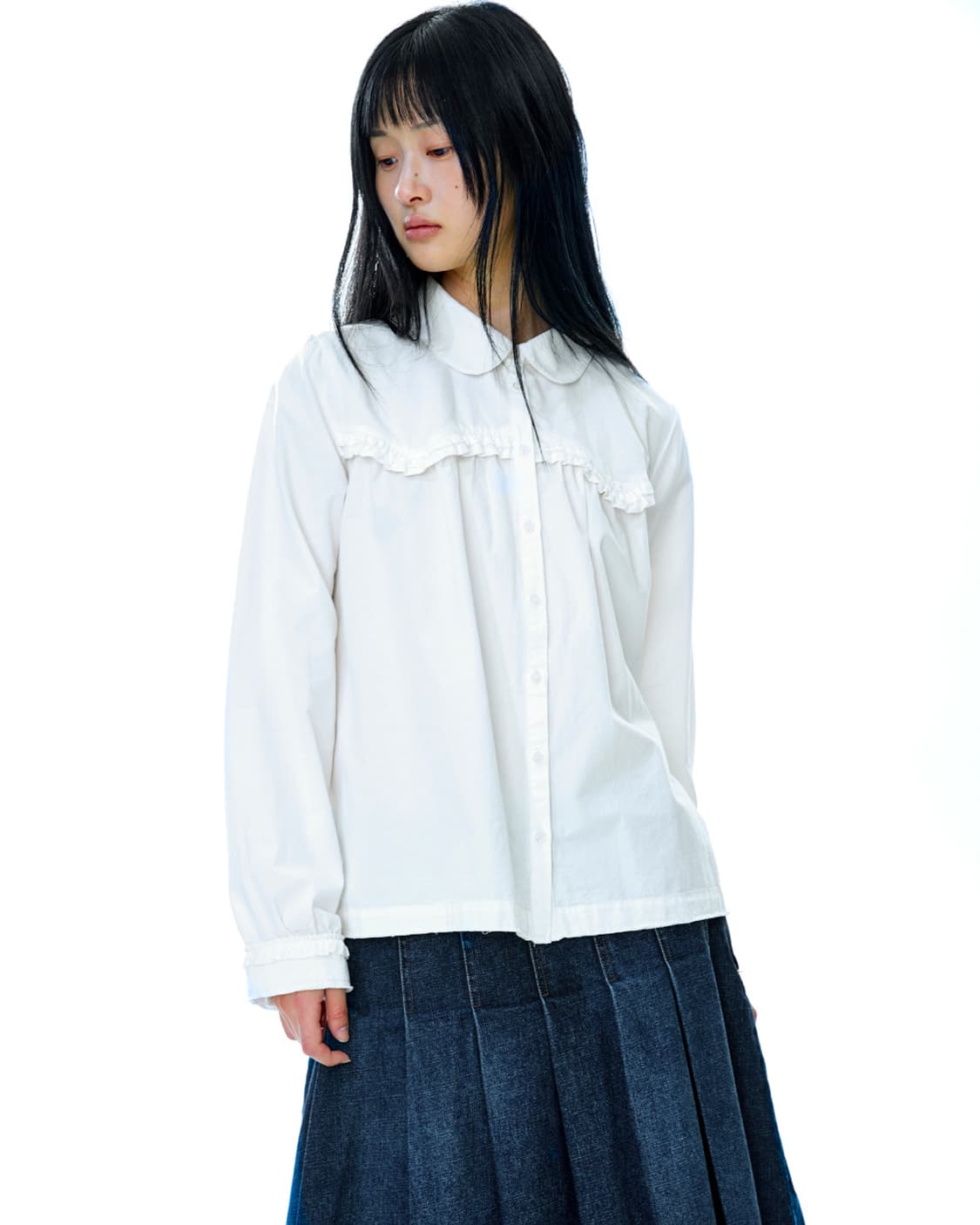 코이세이오 러프 컷 프릴 셔츠 아이보리 상품이미지1