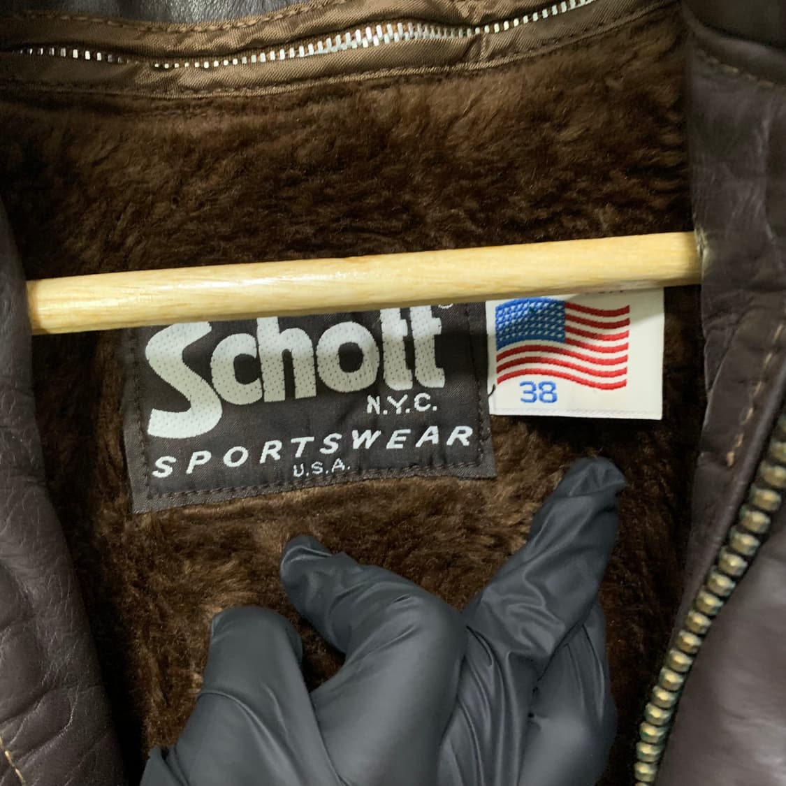 Schott 쇼트 브라운 레더 무스탕 봄버 자켓 브라운 빈티지 웨스턴 상품이미지5