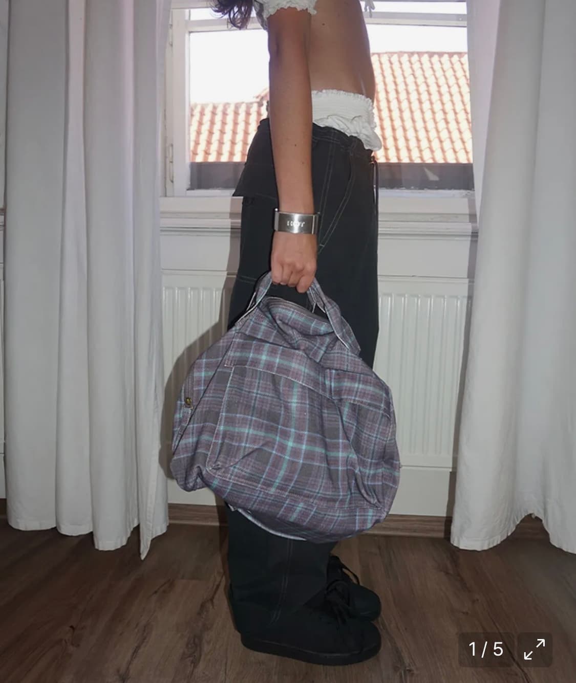 구함)스컬프터 체크 가방 Three-Way Twill Bag Purple 상품이미지1