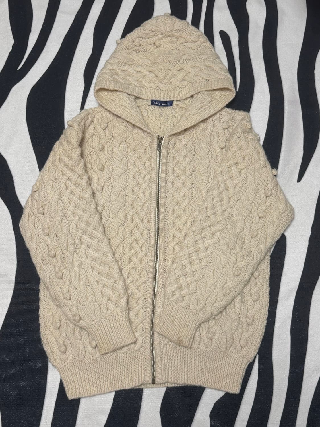 빈티지 꽈배기 니트 후드 집업 상품이미지1