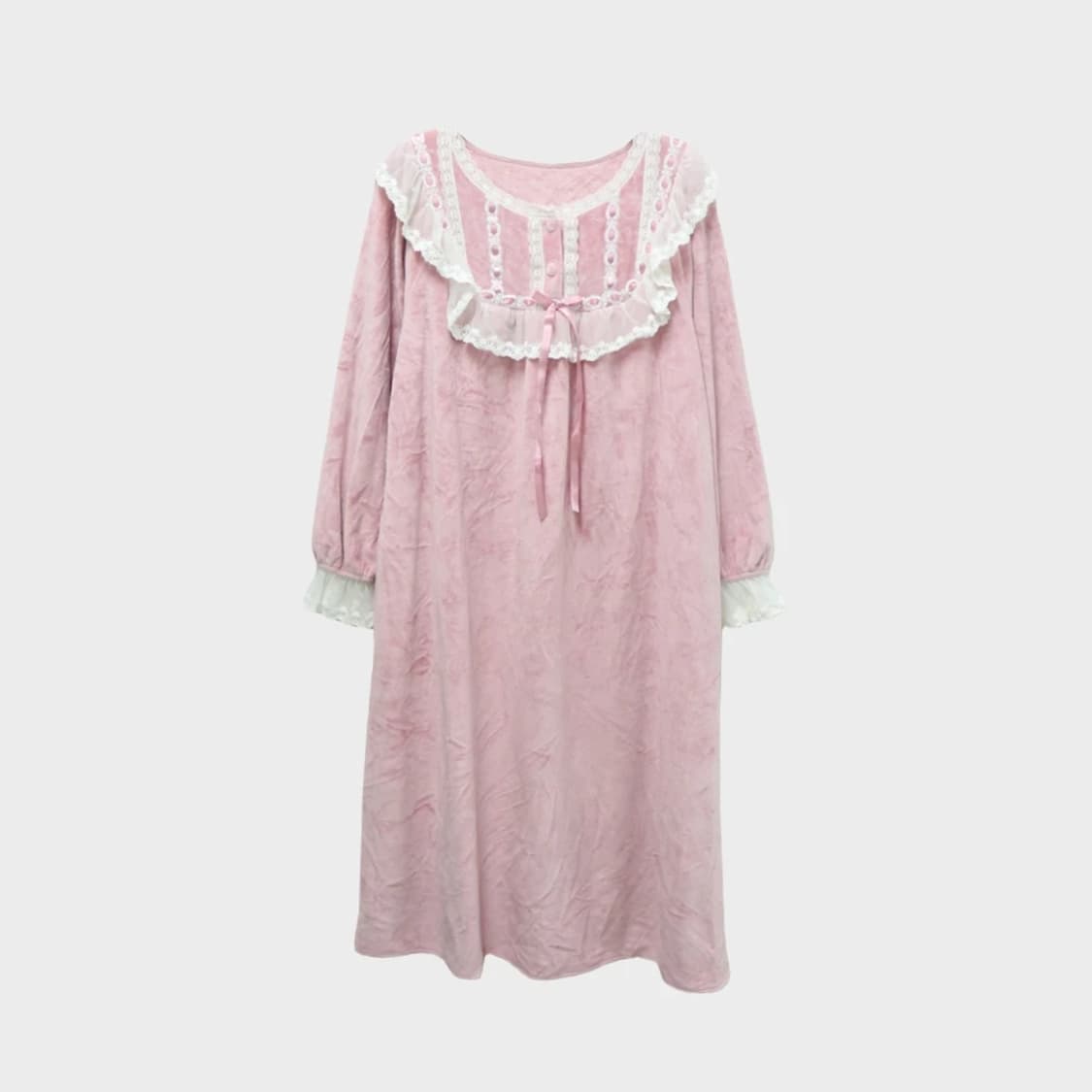 히메갸루 핑크 벨벳 레이스 홈웨어 원피스 61225 상품이미지1