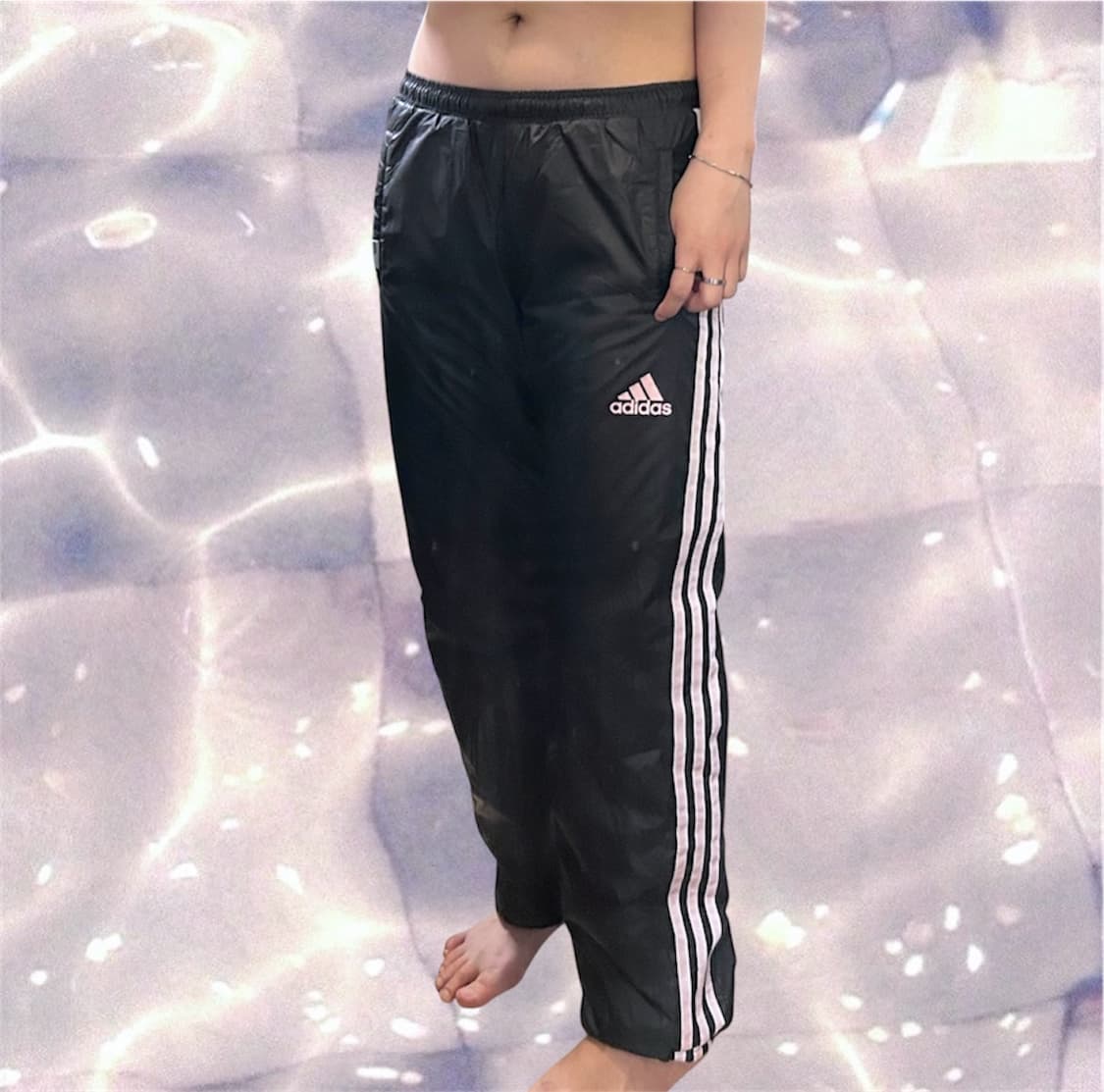 00s 아디다스 대장급 일본판 블랙 핑크 삼선 기모 트랙 팬츠 S  상품이미지2