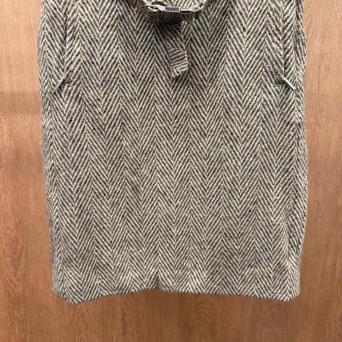 S 막스마라 H라인 미디 울 스커트 헤링본 패턴 메탈 버클 디테일 브라운 상품이미지5