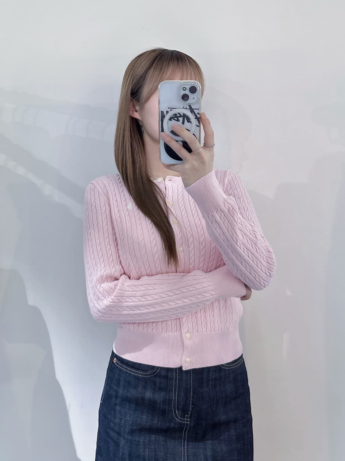 폴로랄프로렌 qr 화이트포니 베이비핑크 케이블 가디건 상품이미지2