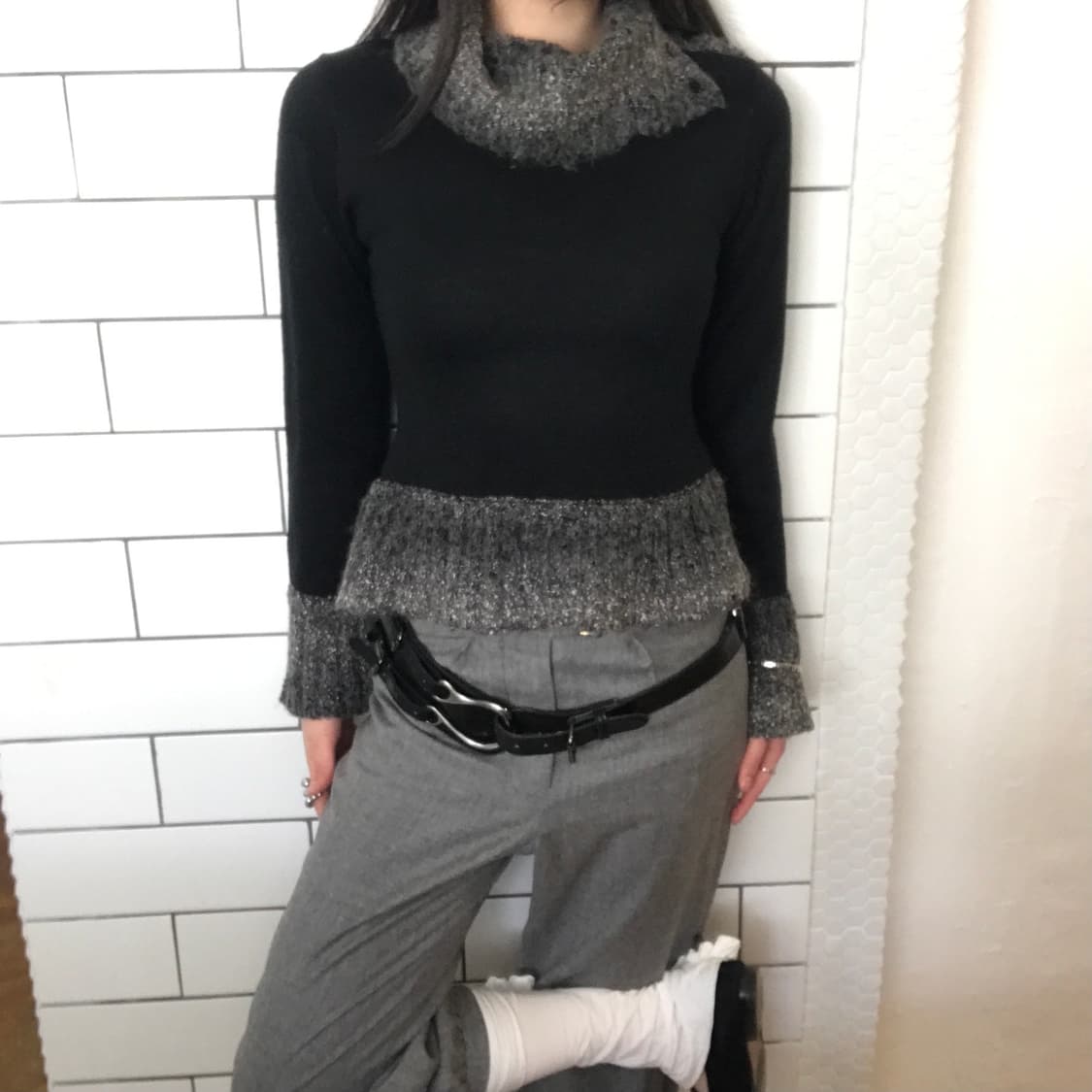 버튼 디테일 믹스 빈티지 니트 / M 사이즈 상품이미지1