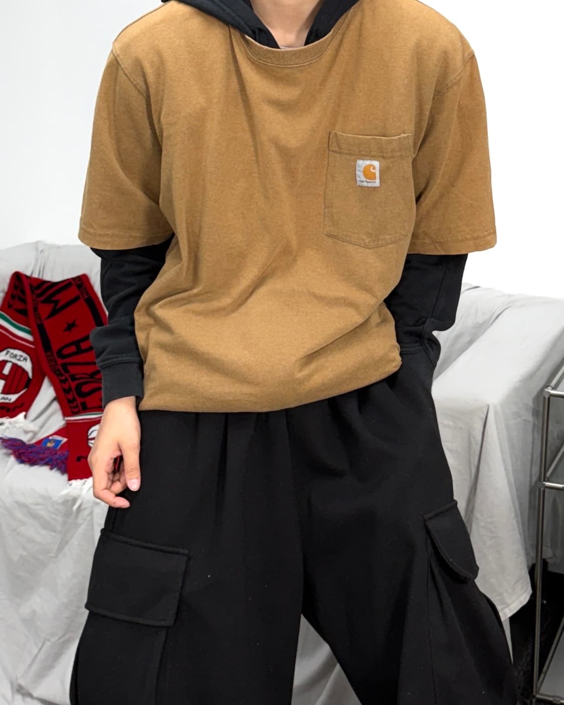 칼하트 카멜 포켓 반팔티 L 상품이미지2