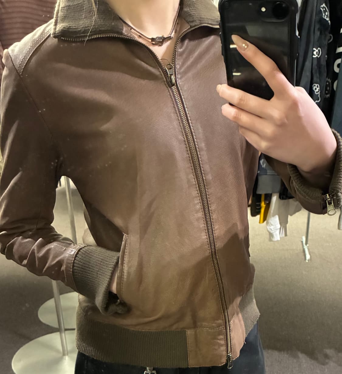 2)mystic 빈티지 여성 브라운 레더 자켓 상품이미지1