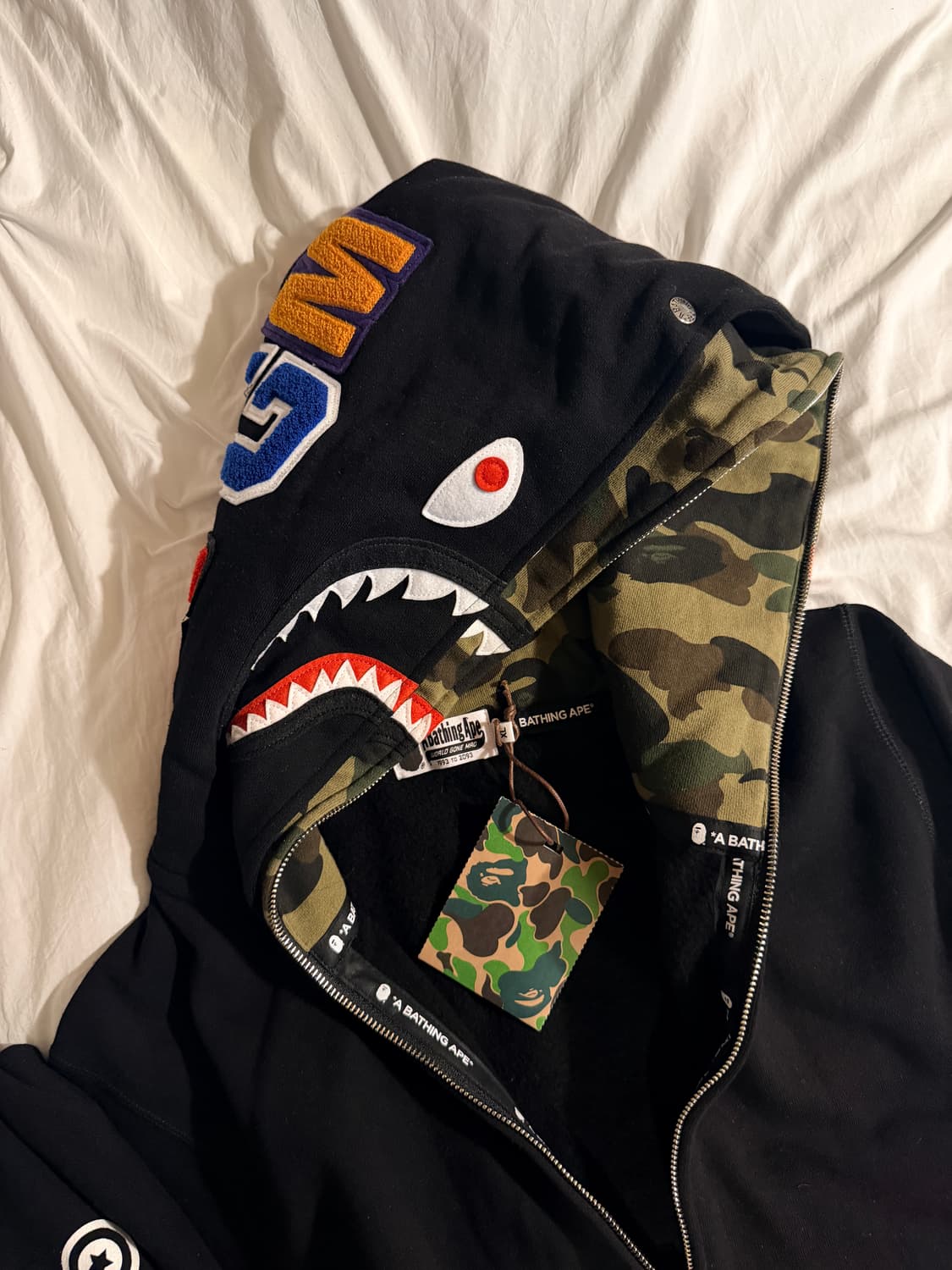 베이프 1st 카모 샤크 풀 집 더블 후드 블랙 xl 상품이미지7