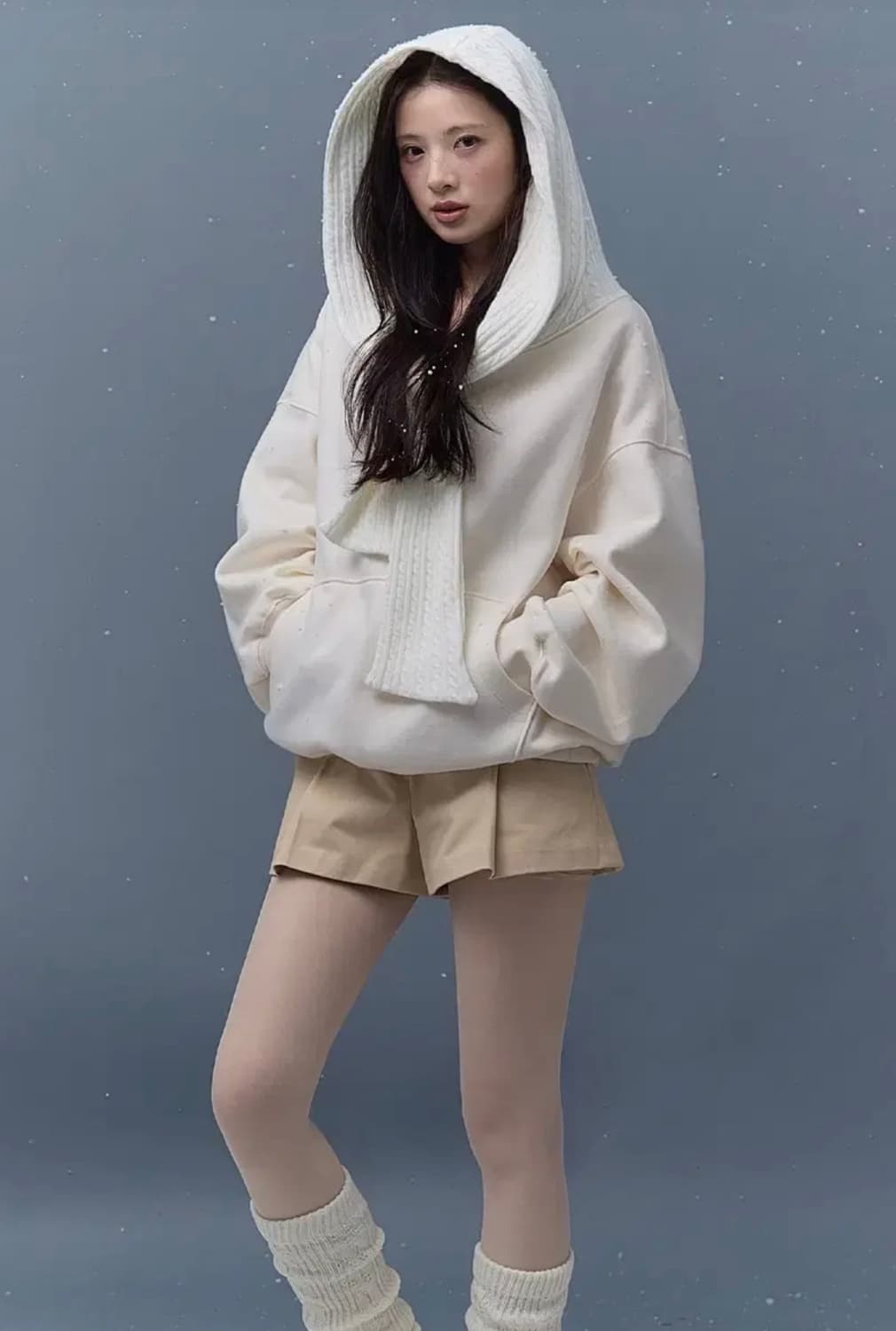 더티스 투웨이 리본 오프숄더 후디 기모버전 아이보리 상품이미지2