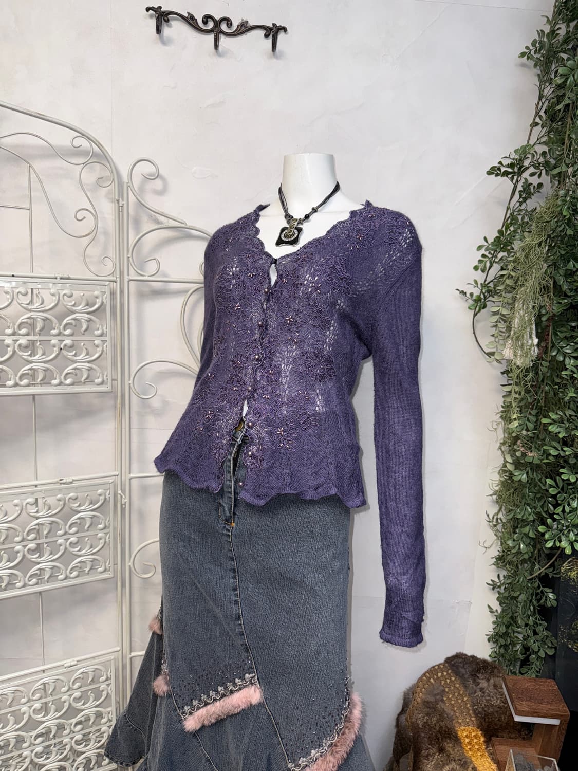 Purple fairy beads mohair cardigan  상품이미지2
