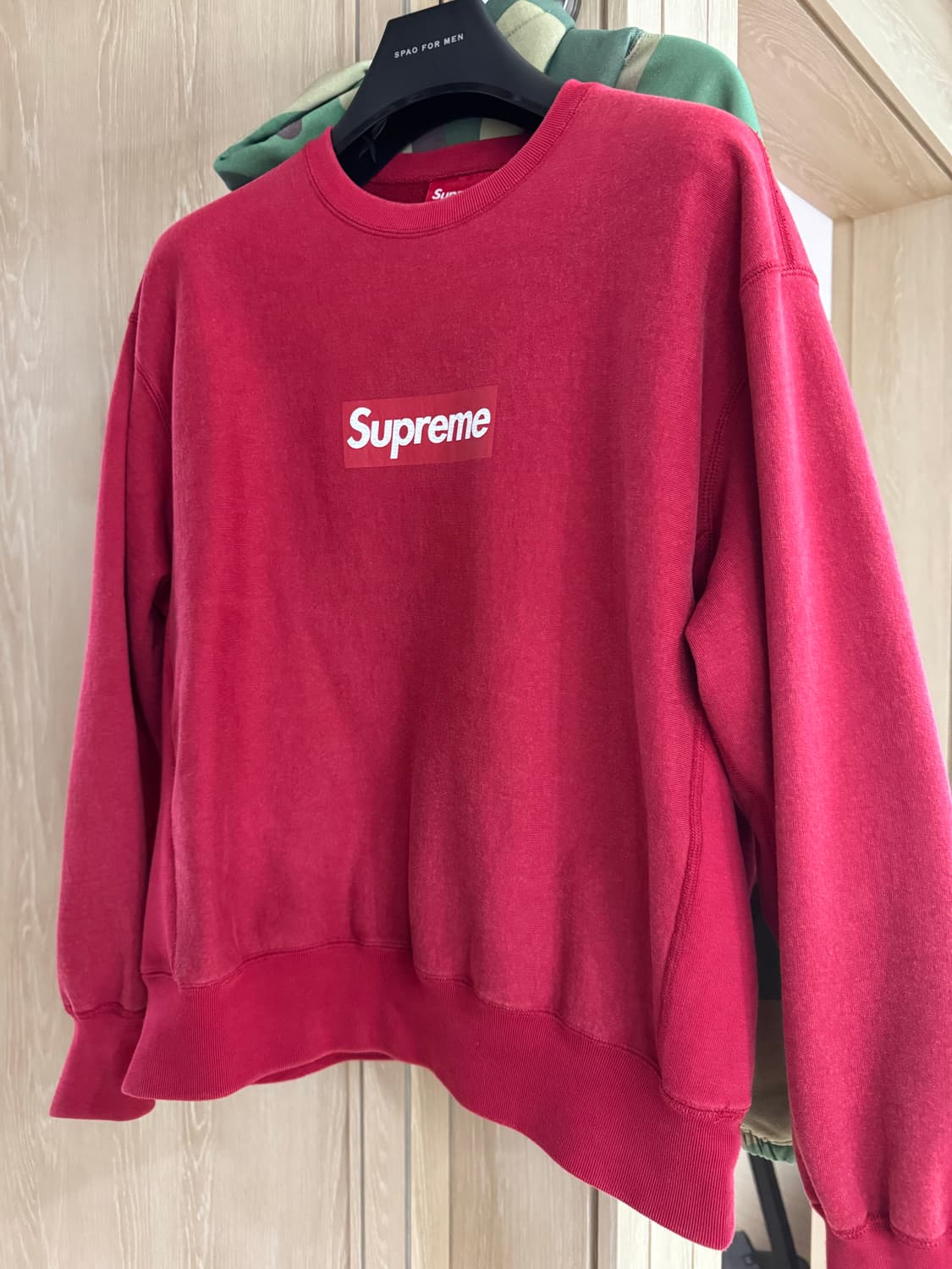 슈프림 워시드 박스로고 크루넥 레드 - 25SS M 상품이미지2
