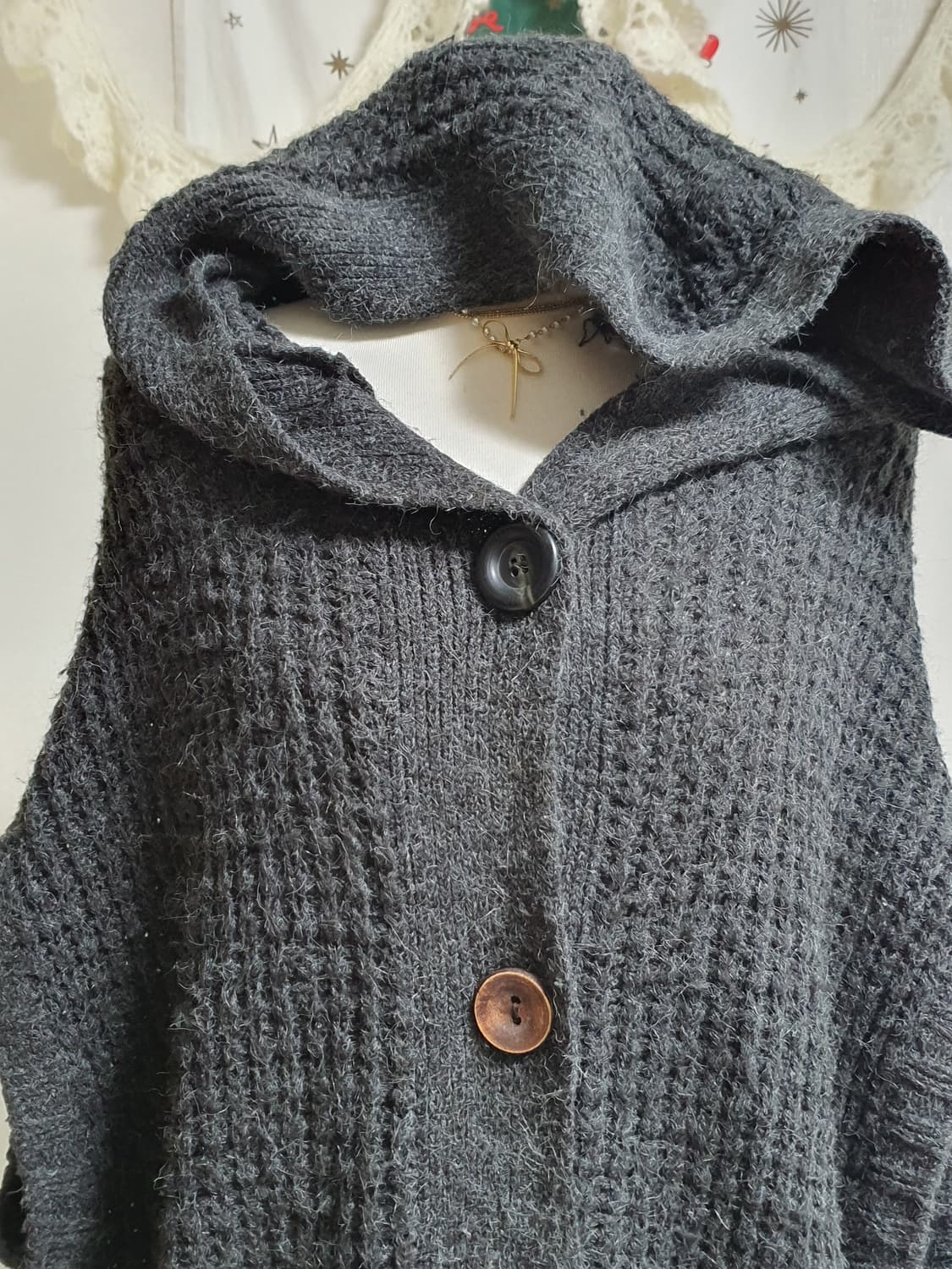 [모리걸] 후드 니트 조끼 가디건 블랙 상품이미지3