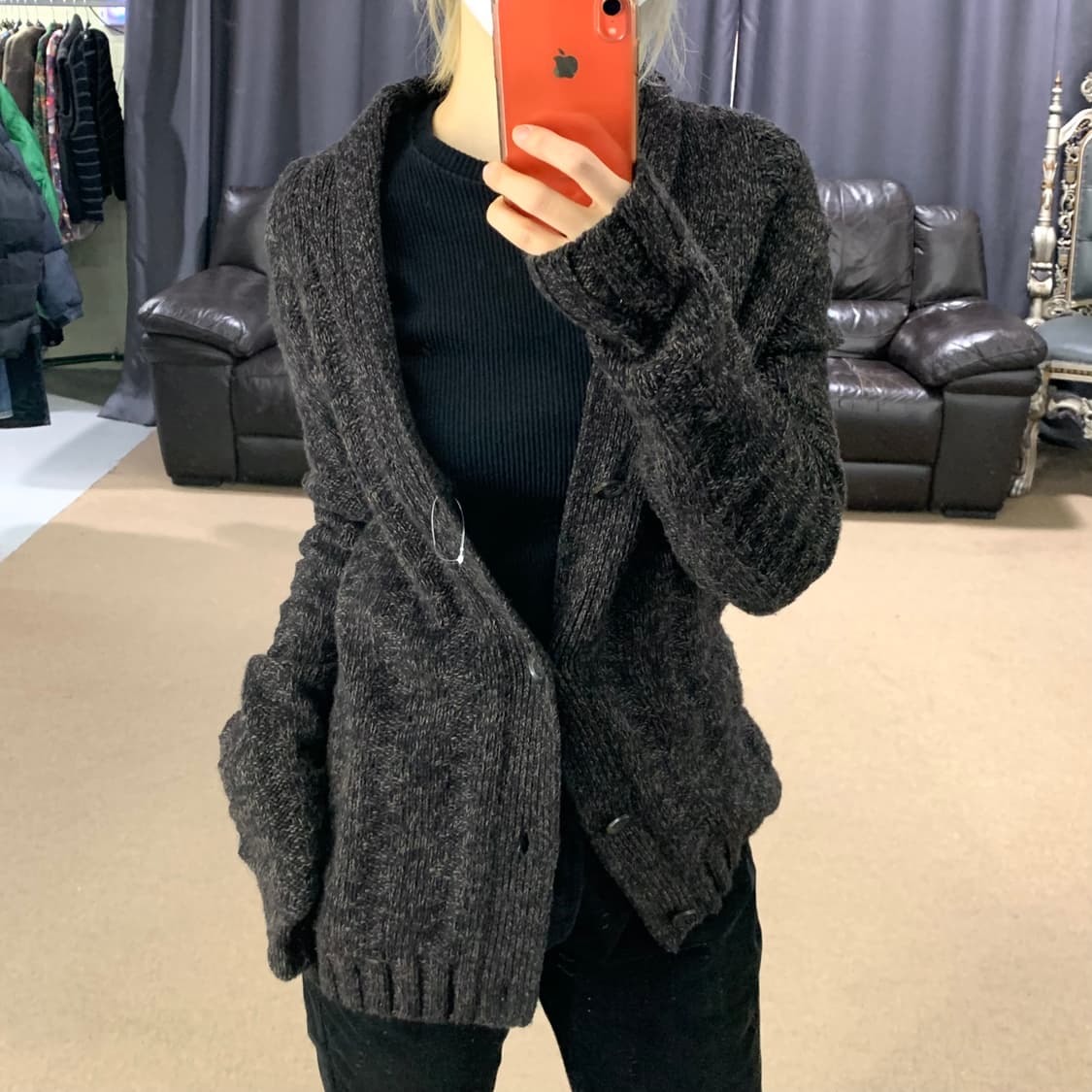 띠어리 싱글버튼 루즈핏 롱니트 가디건 다크브라운 그런지 남녀공용 40 상품이미지1