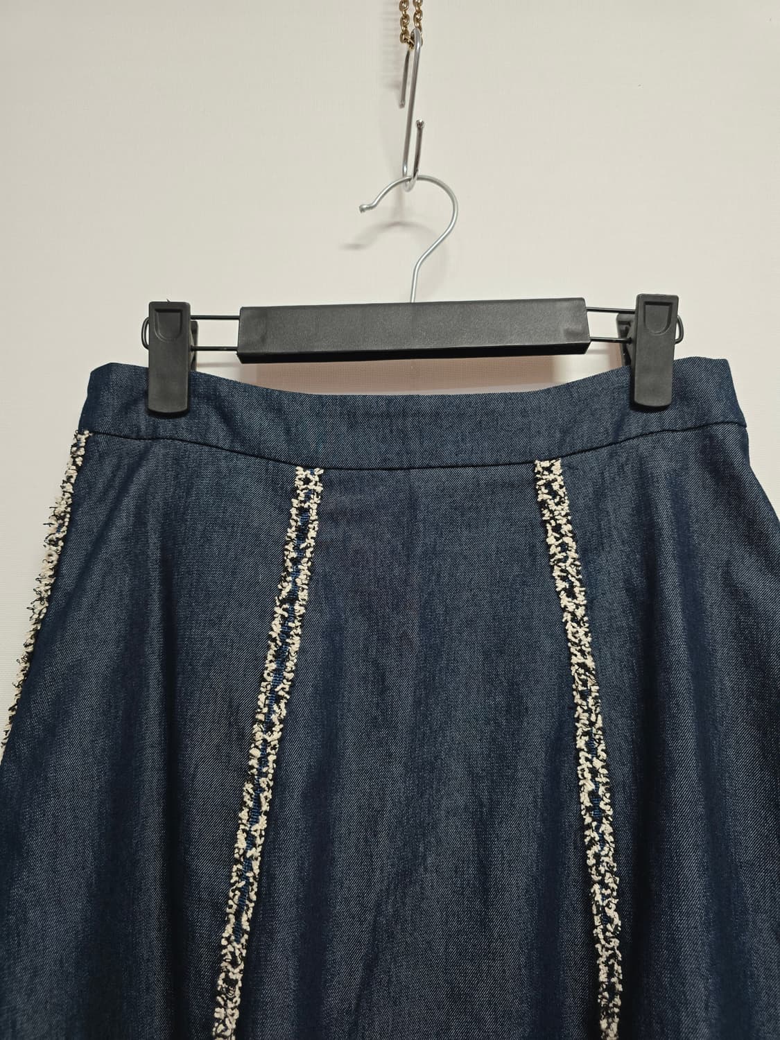 satin 데님 A라인 스커트 트위드 장식 상품이미지2