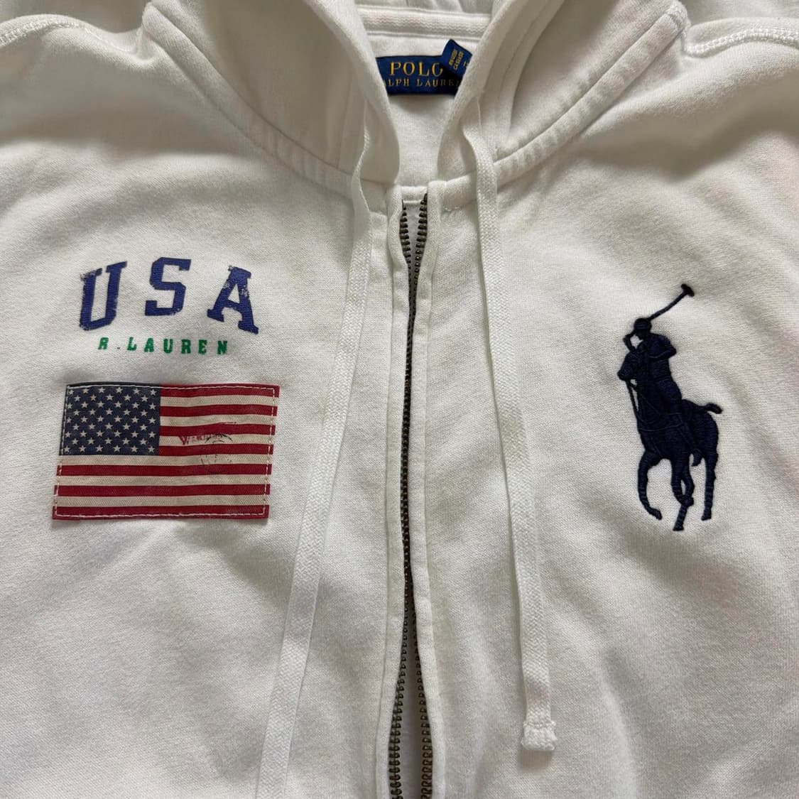 폴로 랄프로렌 빅포니 USA 성조기 후드 집업 화이트 상품이미지2