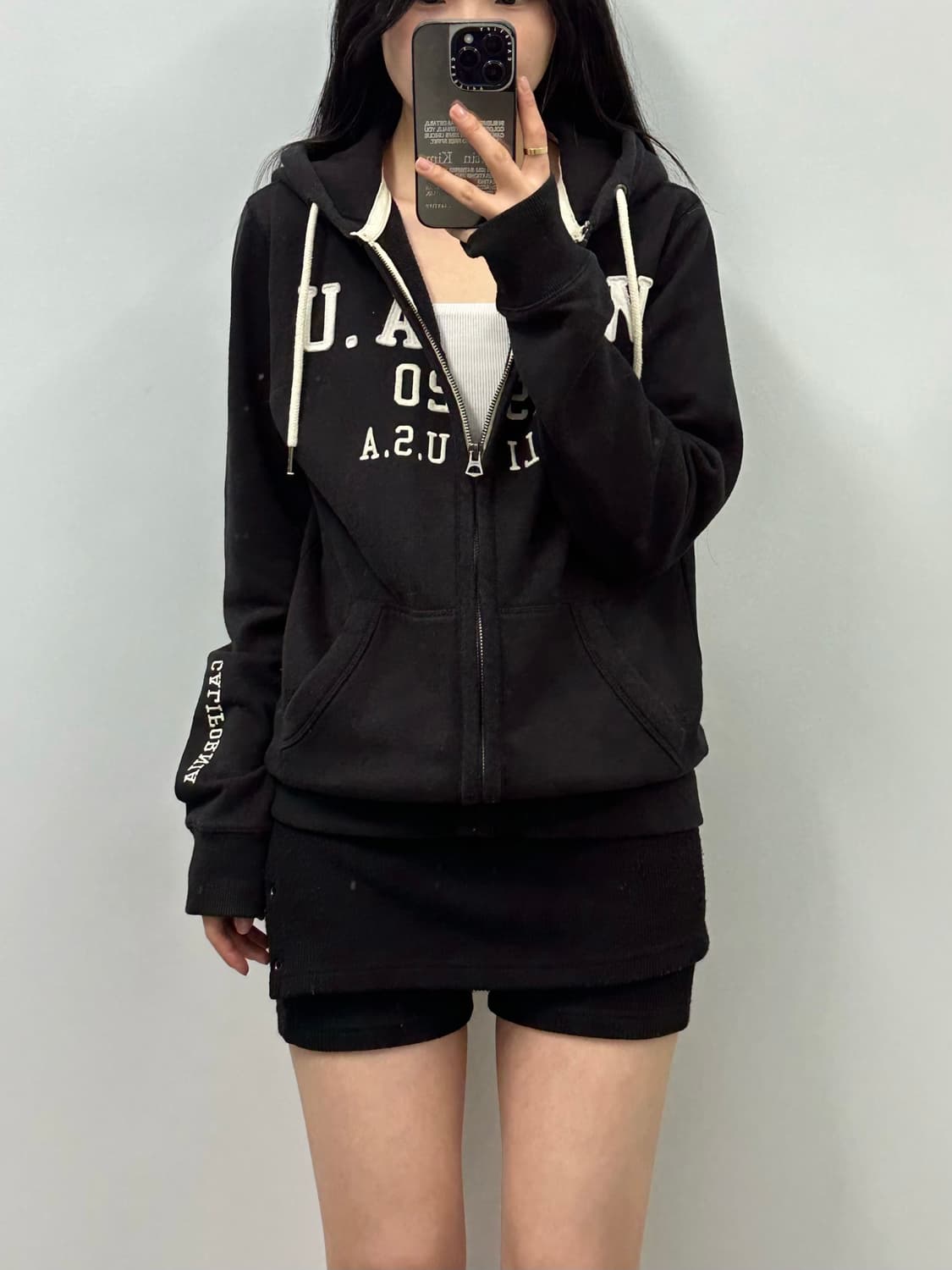 후아유 y2k 와투케 블랙 후드집업 상품이미지1