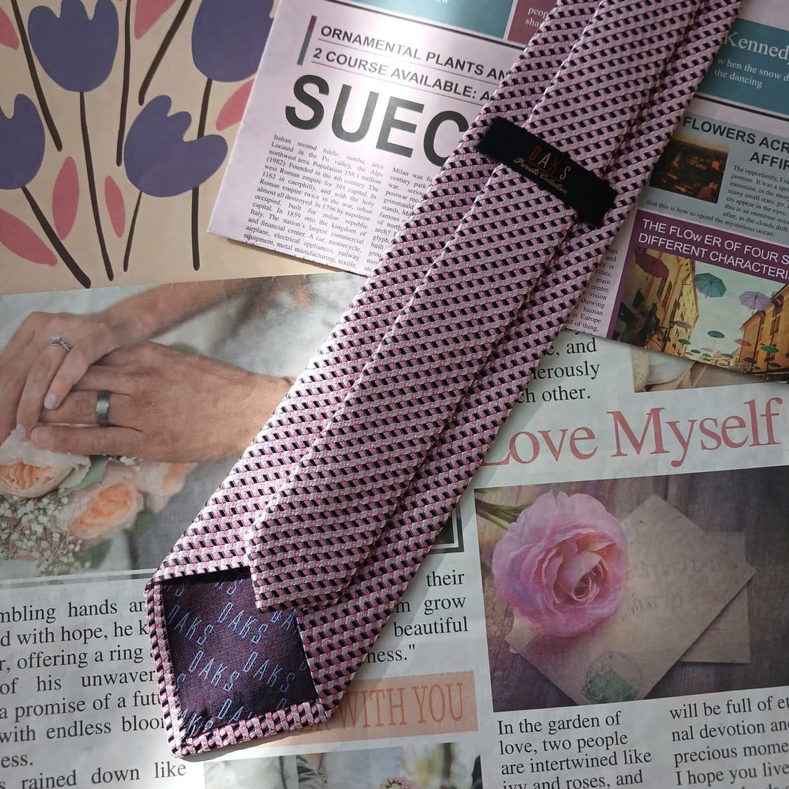 닥스 실크 핑크&버건디 지오메트릭 넥타이 8.3cm A등급 A18962
 상품이미지4