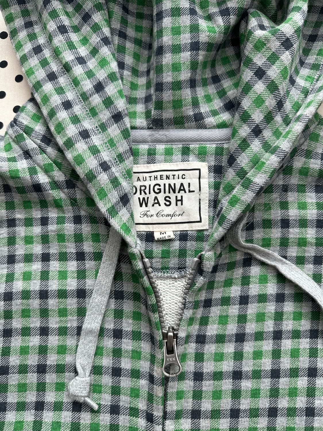 유니클로 체크 투웨이 후드집업 그린 상품이미지3