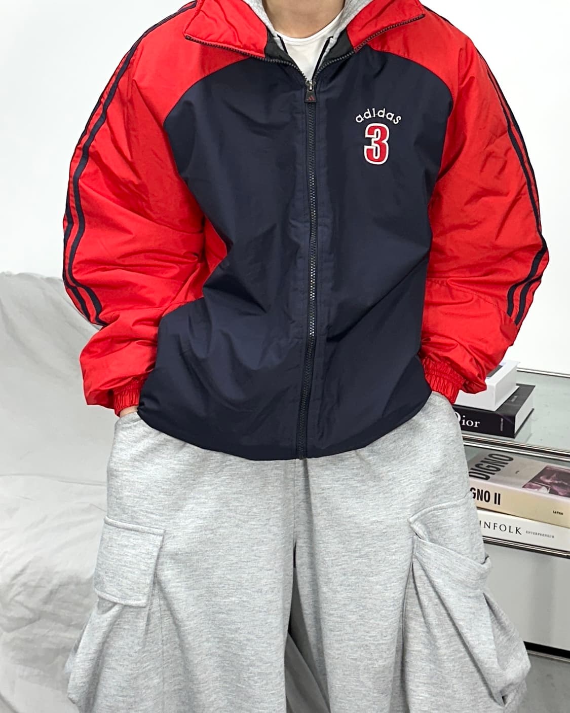 아디다스 3 90s 레드 네이비 점퍼 XL 상품이미지1
