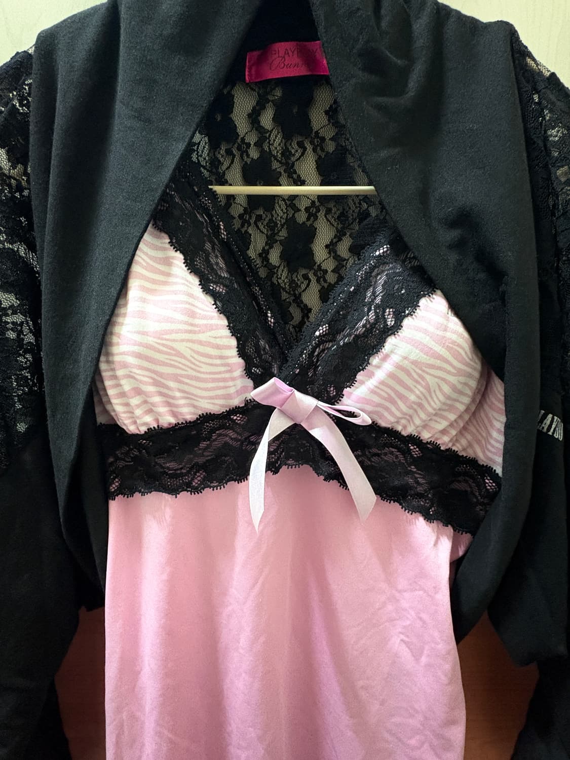 Set playboy 핑크 레이스 슬립 나시 볼레로 상품이미지2