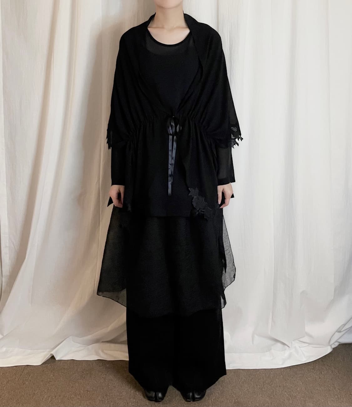 Floral Lace Trim Sheer Shawl Jacket 상품이미지2