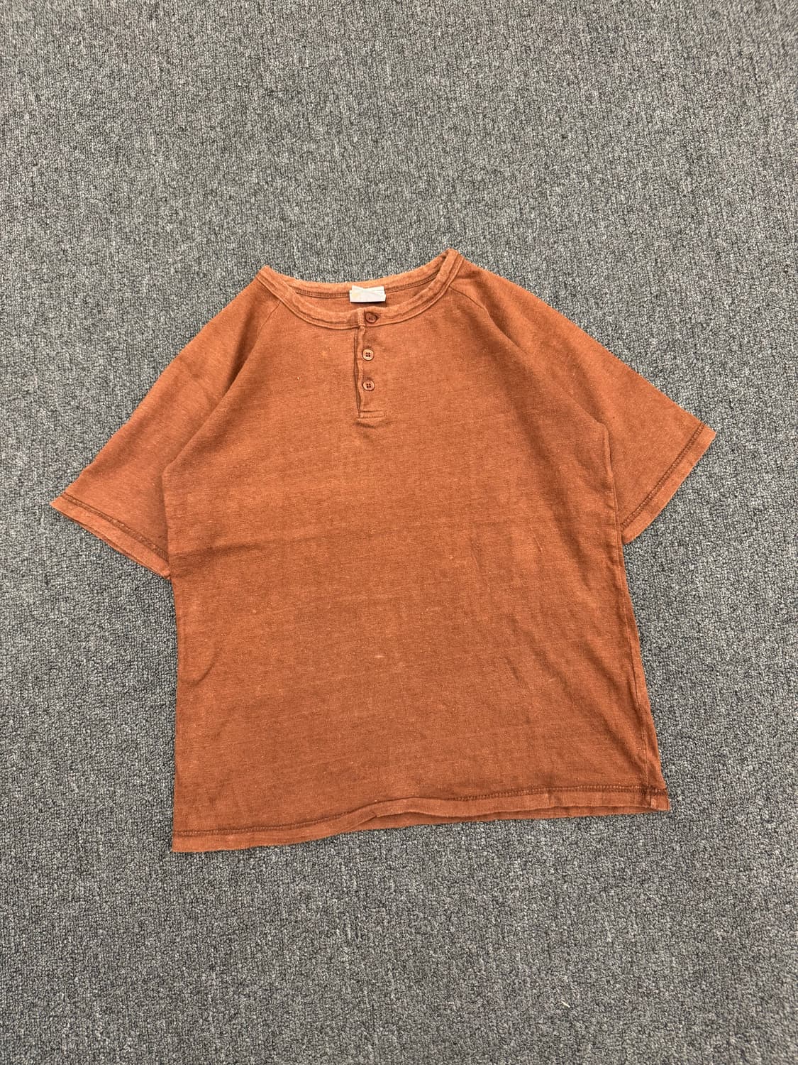 M)Japanese vintage 브라운 헨리넥 반팔 상품이미지1