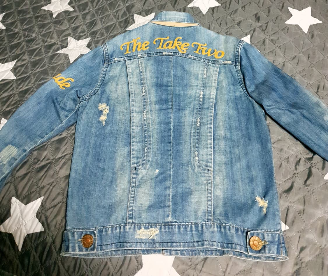 TAKE TWO Y2K 빈티지 디스트로이드 금장자수 데님자켓 (M) 상품이미지4