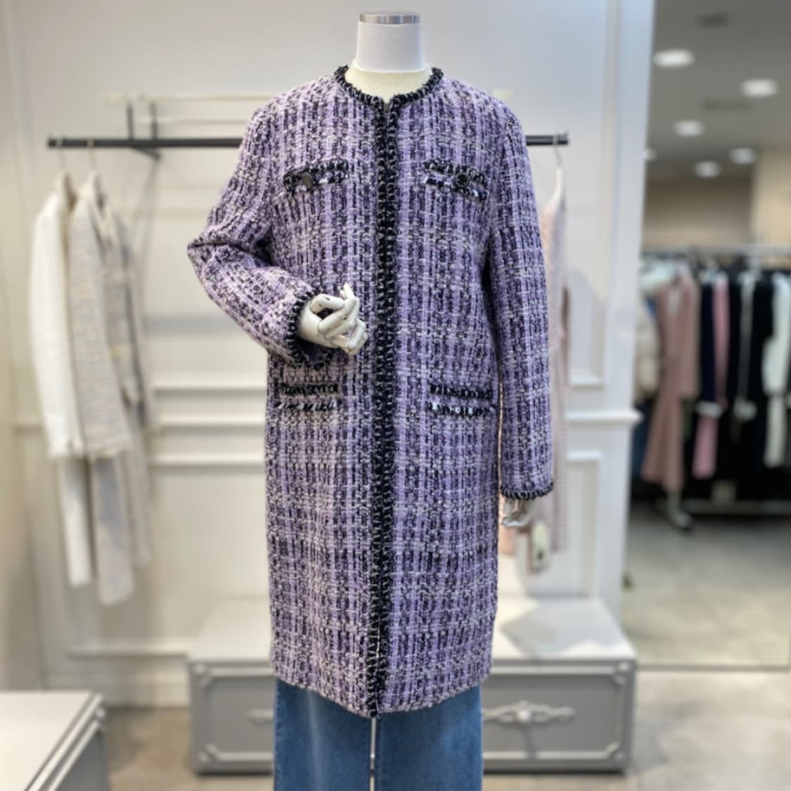 레니본(Reneevon) 트리밍 트위드코트 55-66 상품이미지1