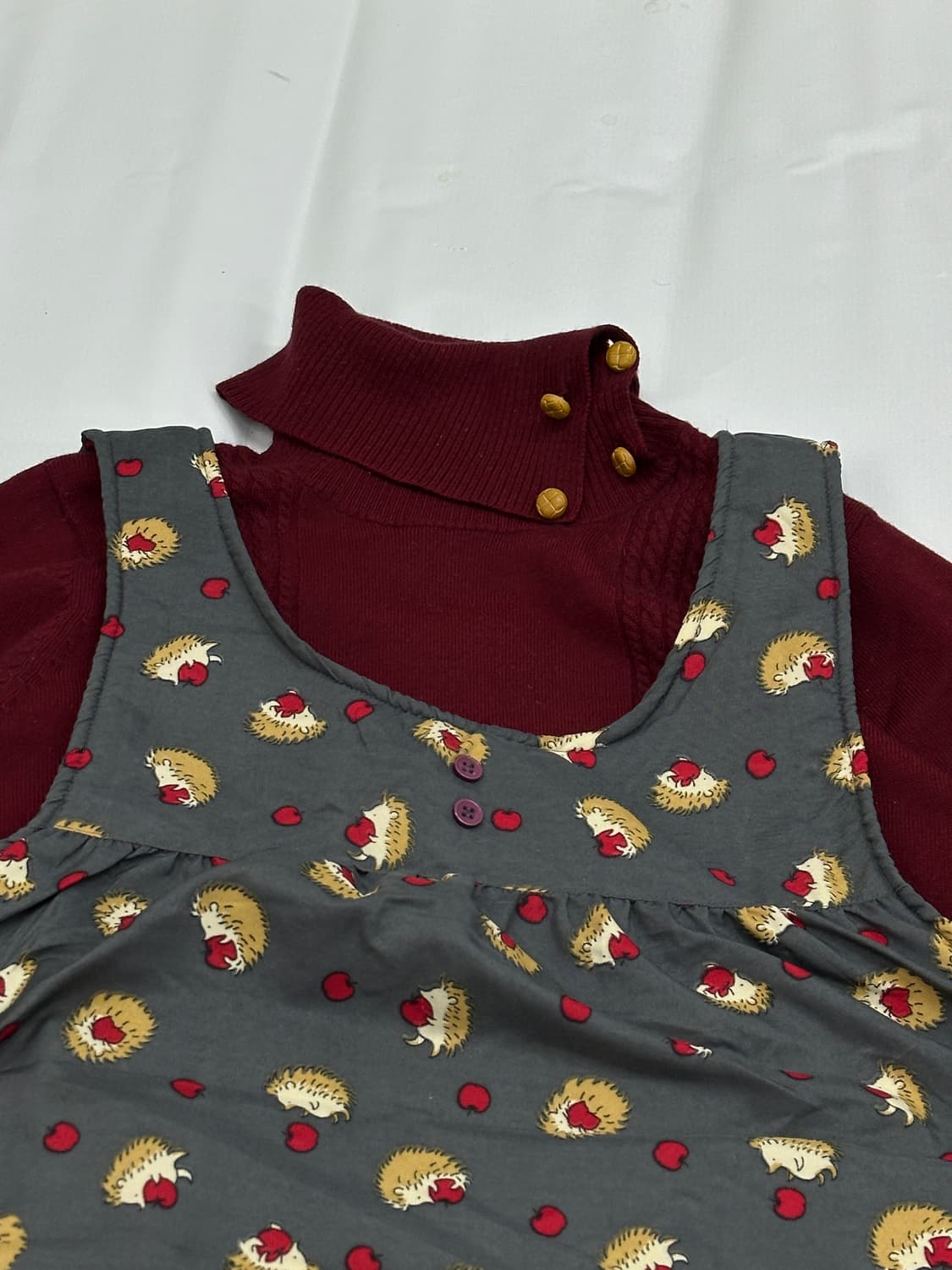 🦔하구미의  원피스 레이어드 코디세트🦔 버건디 목폴라 양털 러블리 상품이미지9