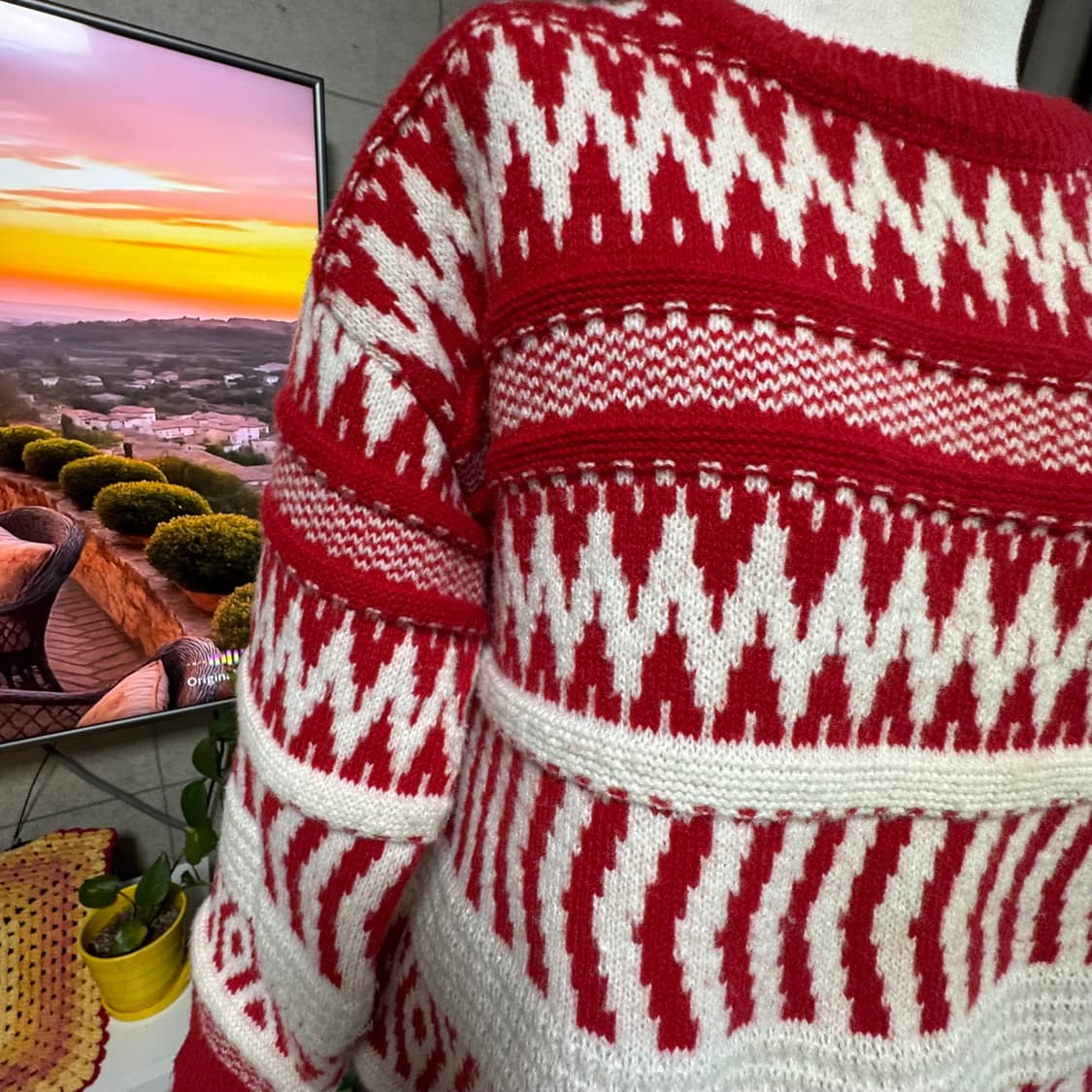 레드&아이보리 노르딕패턴 니트 스웨터 상품이미지4