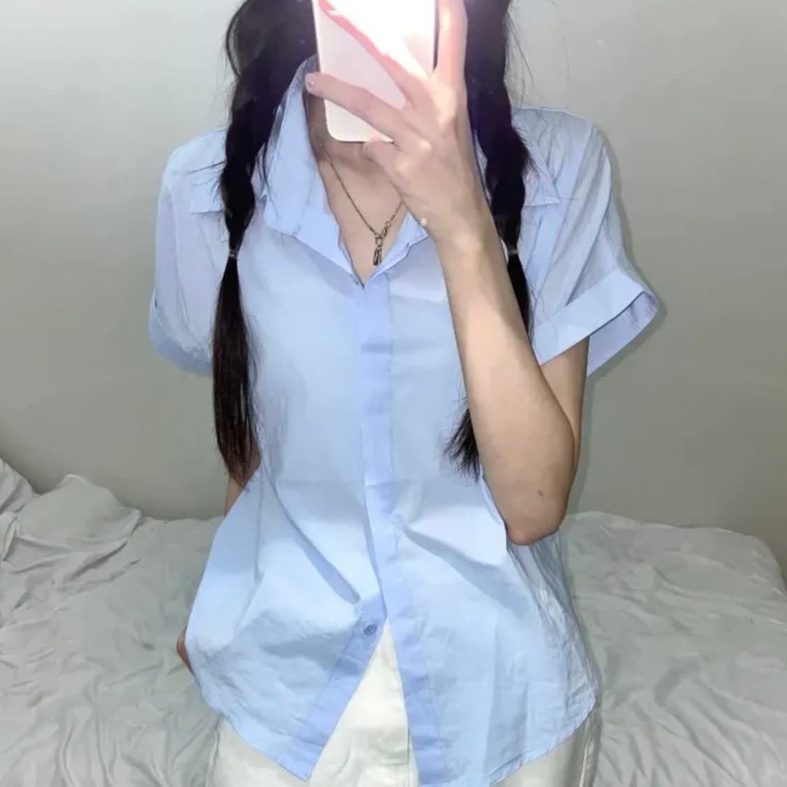 애원 파스텔 베이직 롤업 반팔셔츠 [소라/FREE] 상품이미지1