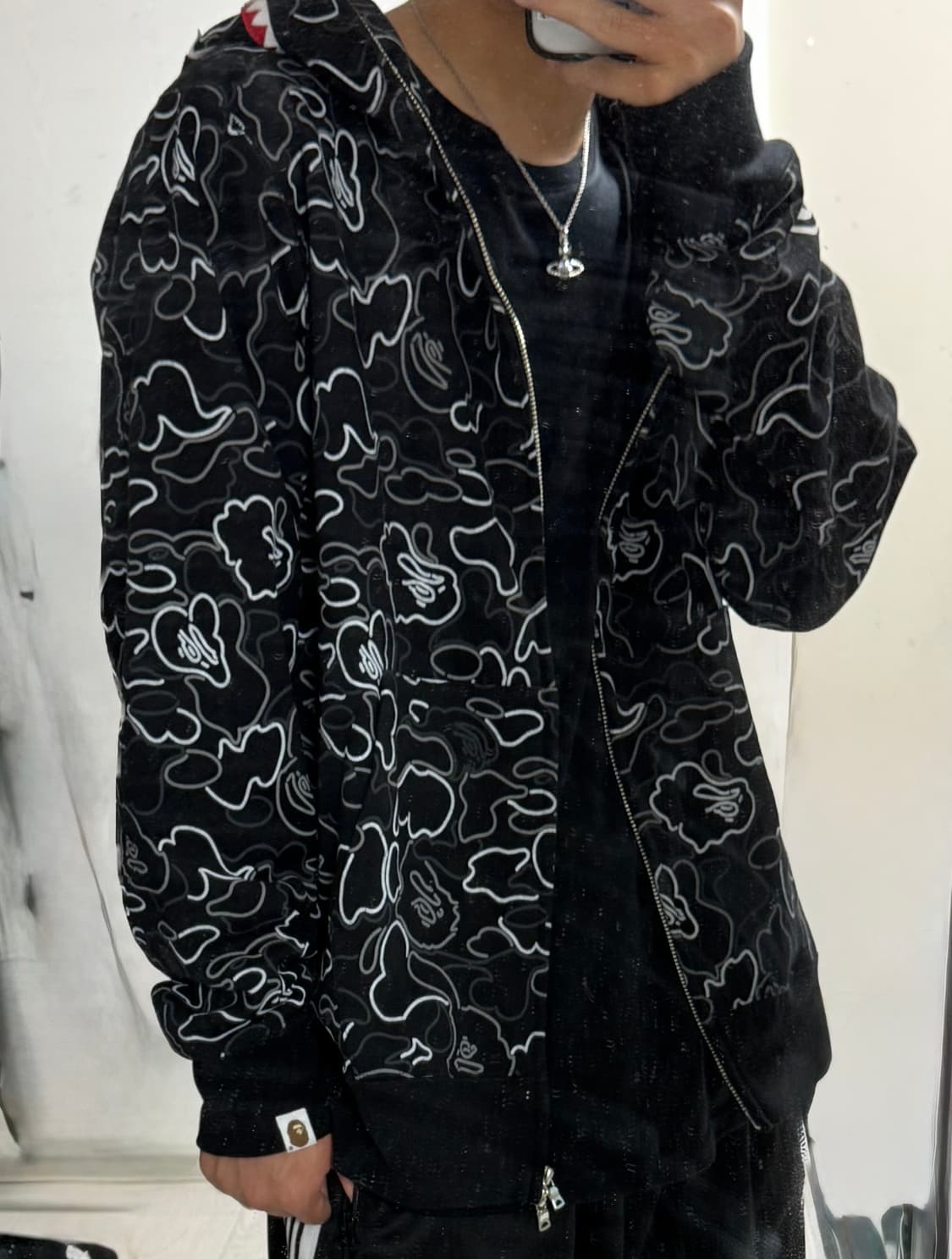 베이프 네온 카모 샤크 풀 집 후드 블랙 L 상품이미지1