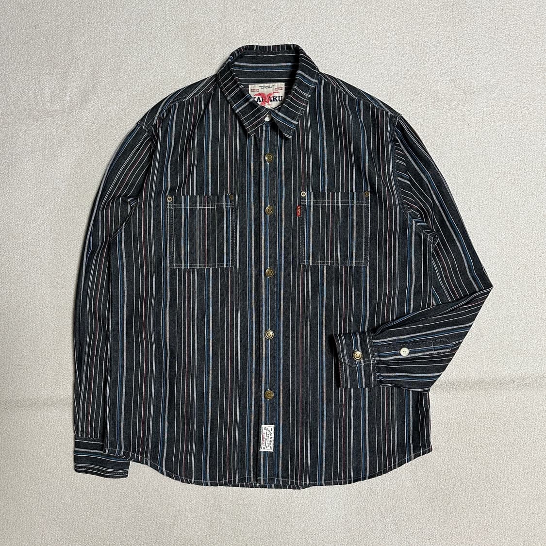 카라쿠 멀티 스트라이프 자카드 데님 워크 셔츠 상품이미지1