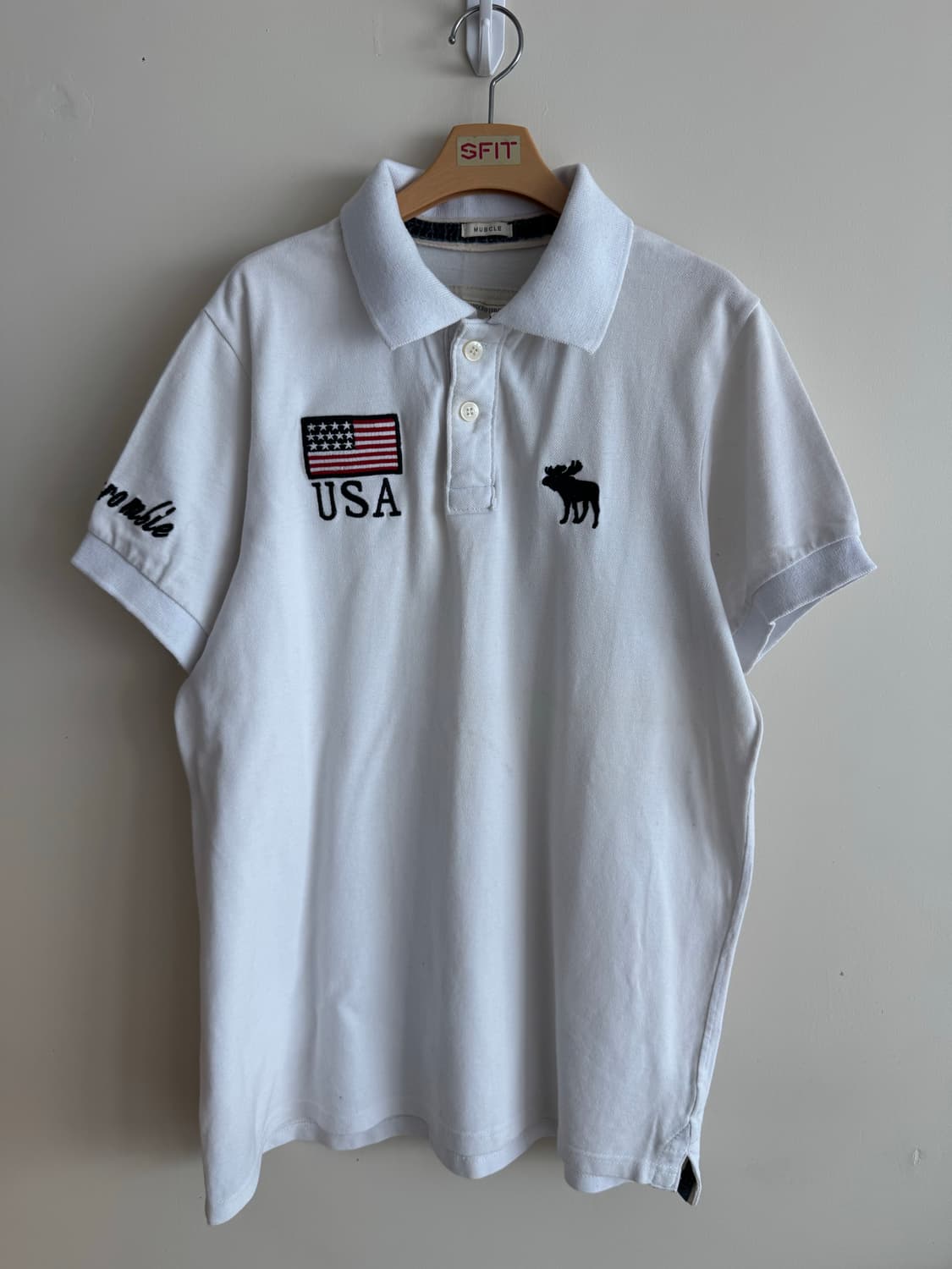 아베크롬비 빅무스 USA 성조기 화이트 폴로 카라티 XL 상품이미지1