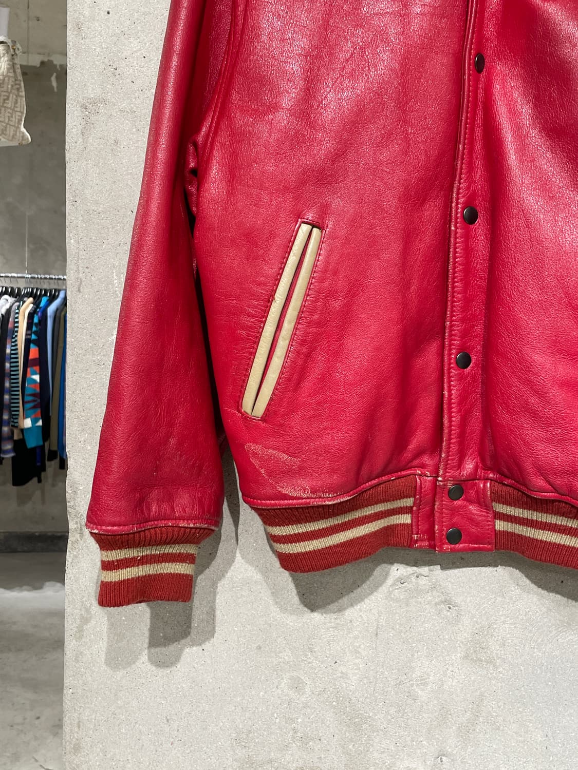vtg 레드 레트로 레더 바시티 자켓 상품이미지4