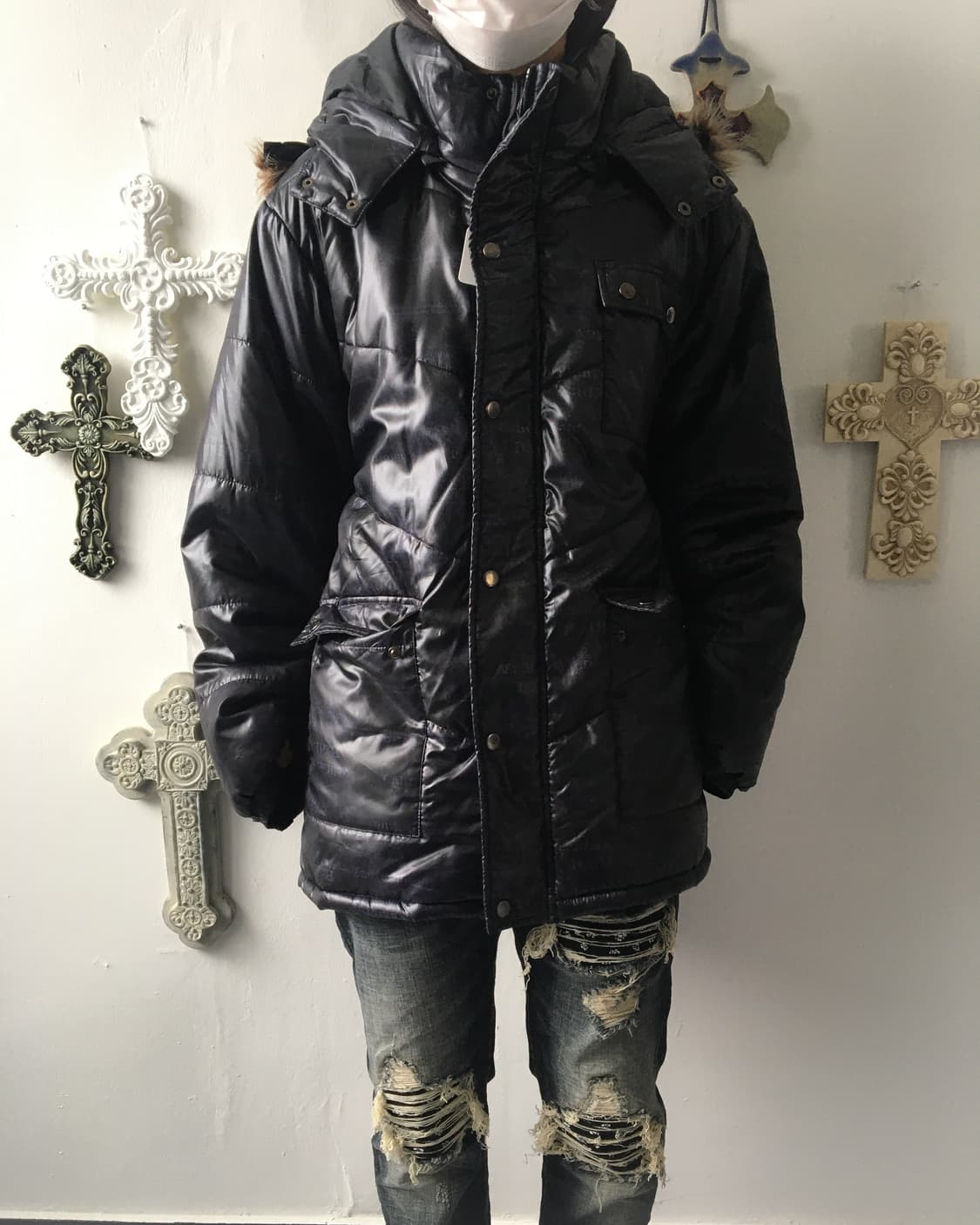 Fake fur hood lettering printing jumper 상품이미지9