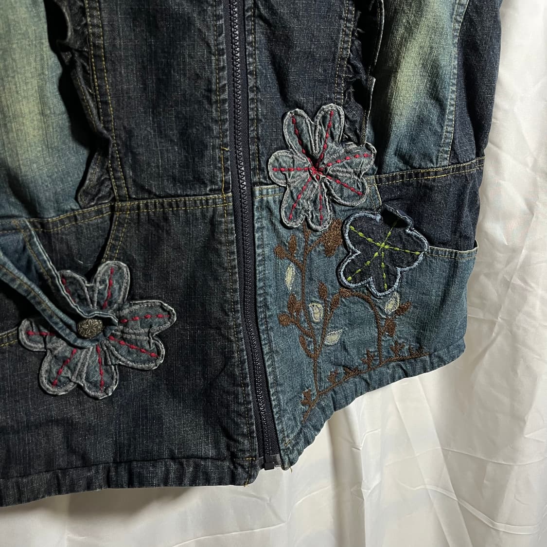 Vintage . 자수 데님 베스트 상품이미지4