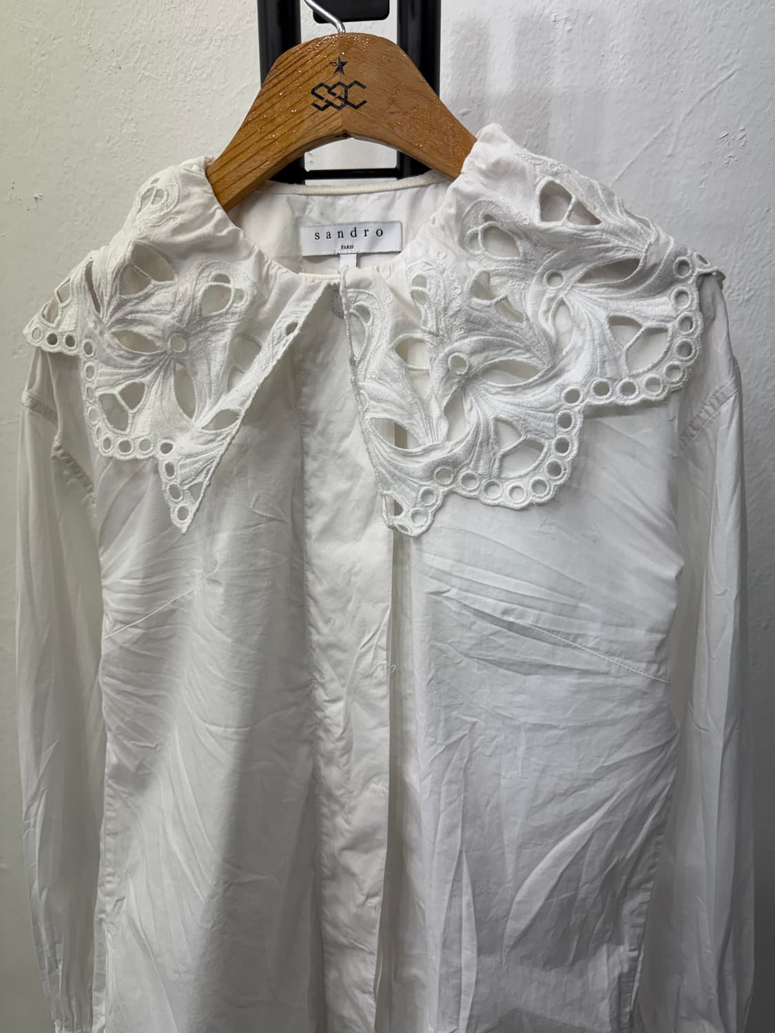 정품) 산드로 화이트 아일렛 블라우스 셔츠 1 상품이미지3