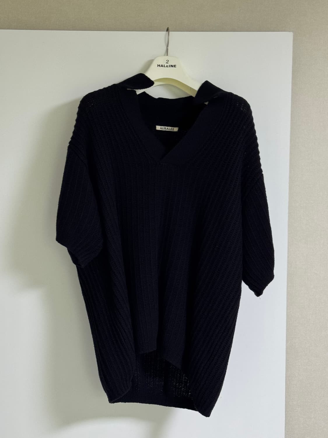 <4> 오라리 블랙 코튼 울 반팔 카라 니트 상품이미지1