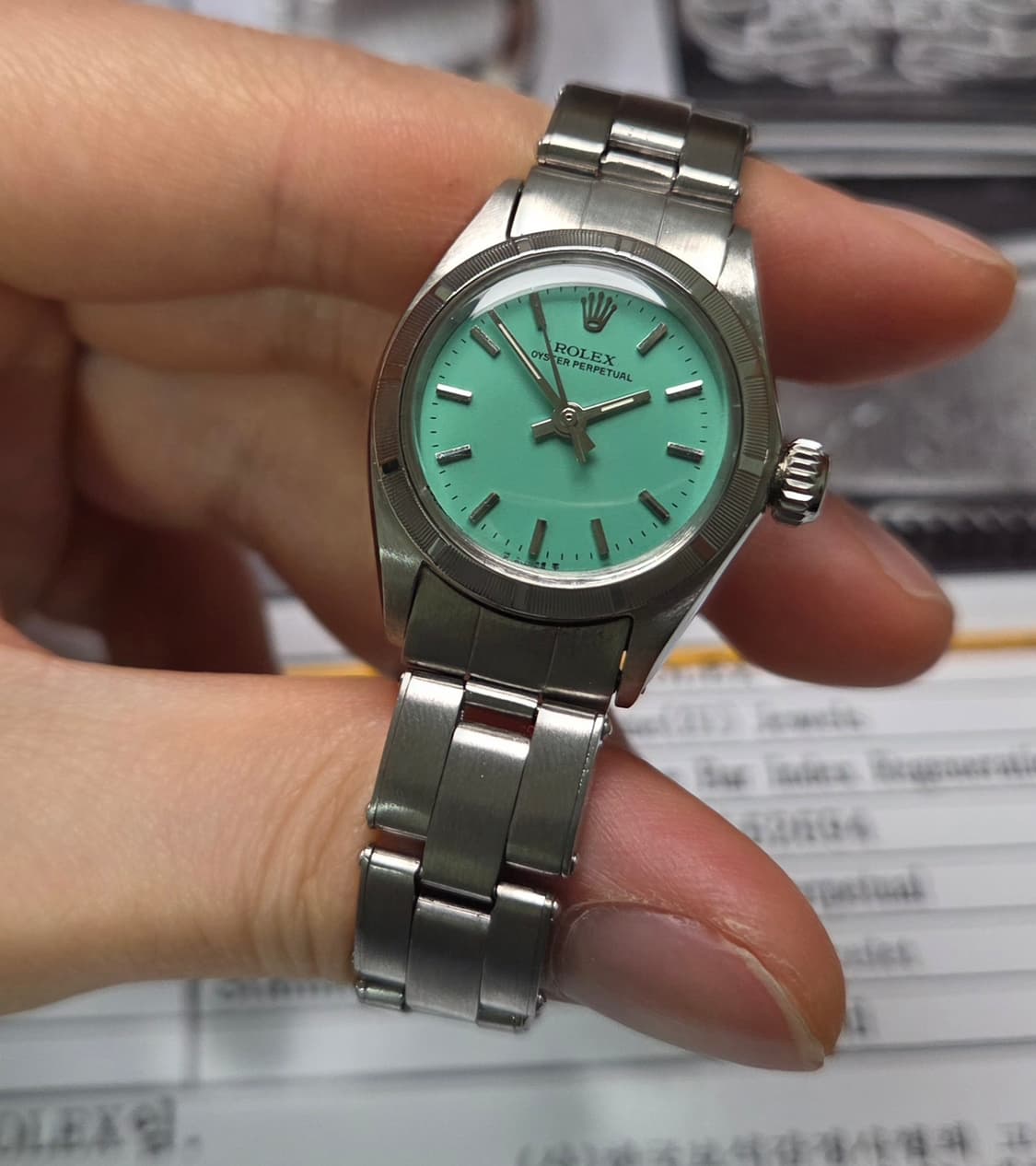 레어] 롤렉스 오이스터 퍼페츄얼 6623 민트 논데이트 여성용 (감정서포 상품이미지4